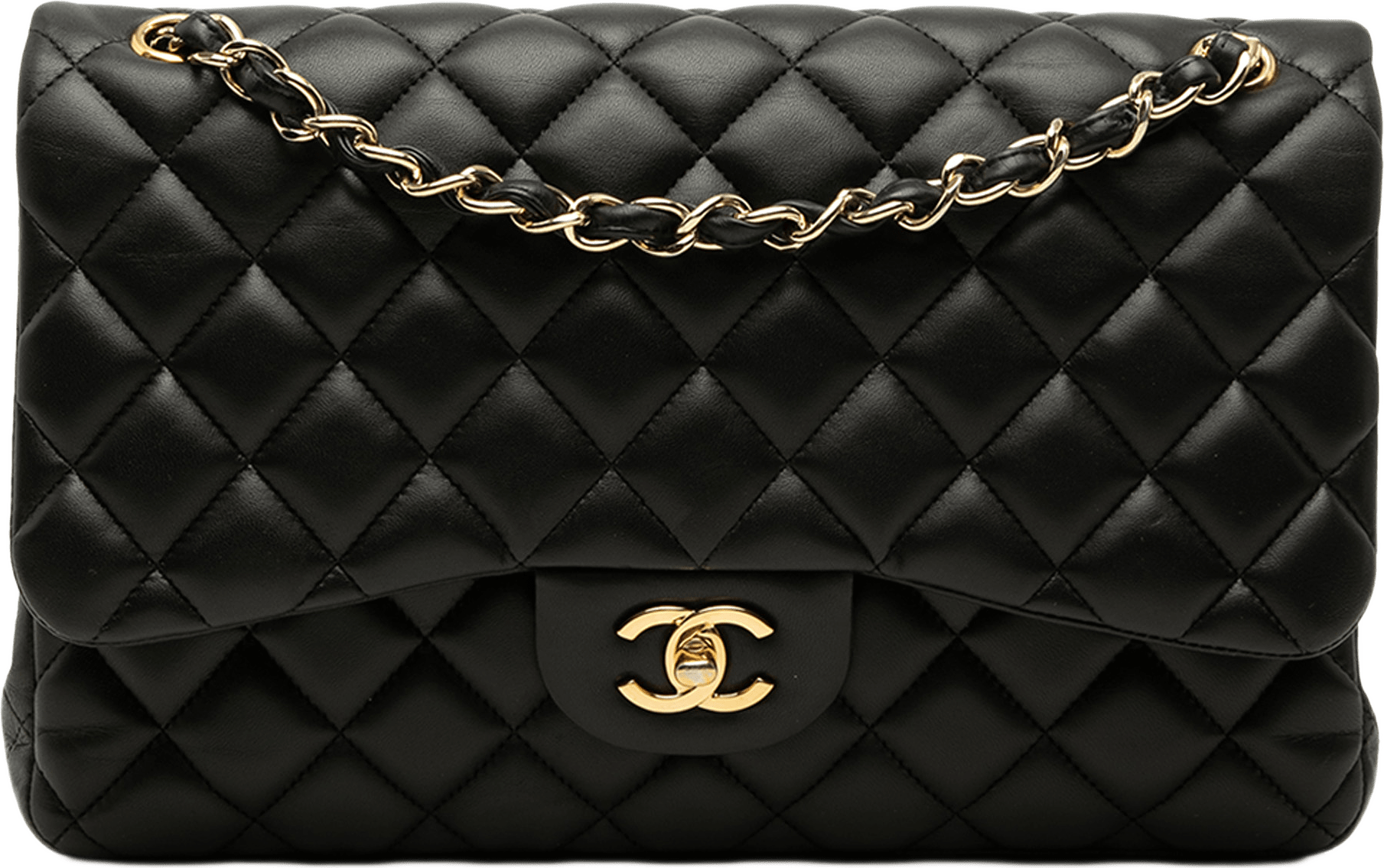 Chanel Jumbo Classic Lambskin Double Flap, från Luxclusif, i färgen svart.