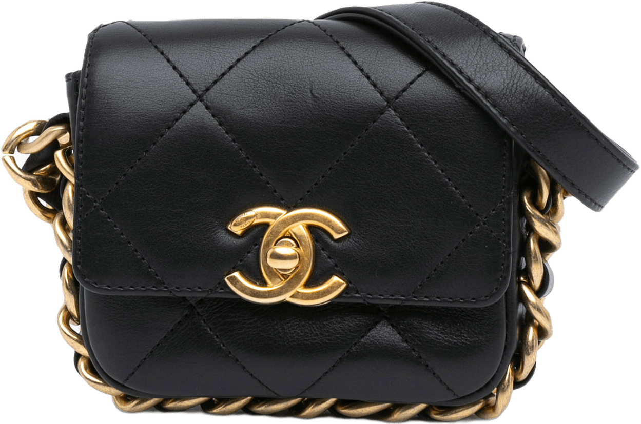 Chanel Mini Quilted Calfskin Framing Chain Flap, från Luxclusif, i färgen black.