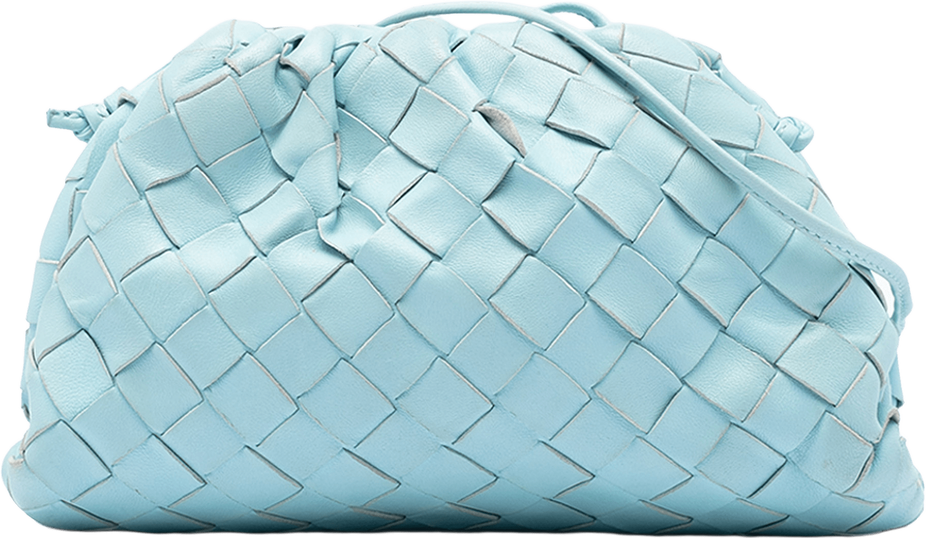Bottega Veneta Nappa Intrecciato The Mini Pouch Crossbody, från Luxclusif, i färgen light blue.