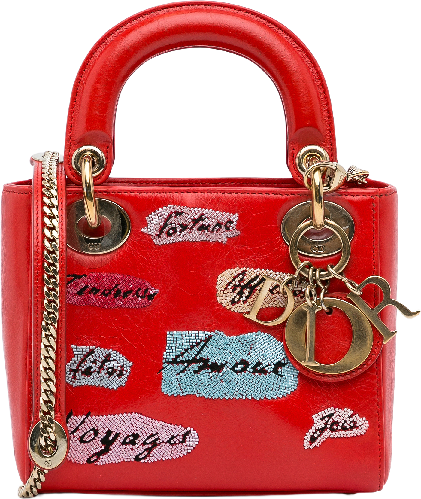 Dior Mini Calfskin Sequin Embellished Lady Dior, från Luxclusif, i färgen red.