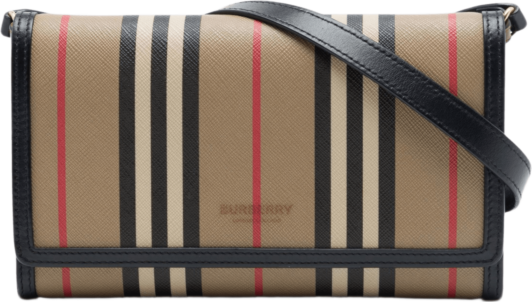 Burberry Icon Stripe E Canvas Hannah Wallet On Strap, från Luxclusif, i färgen brun.