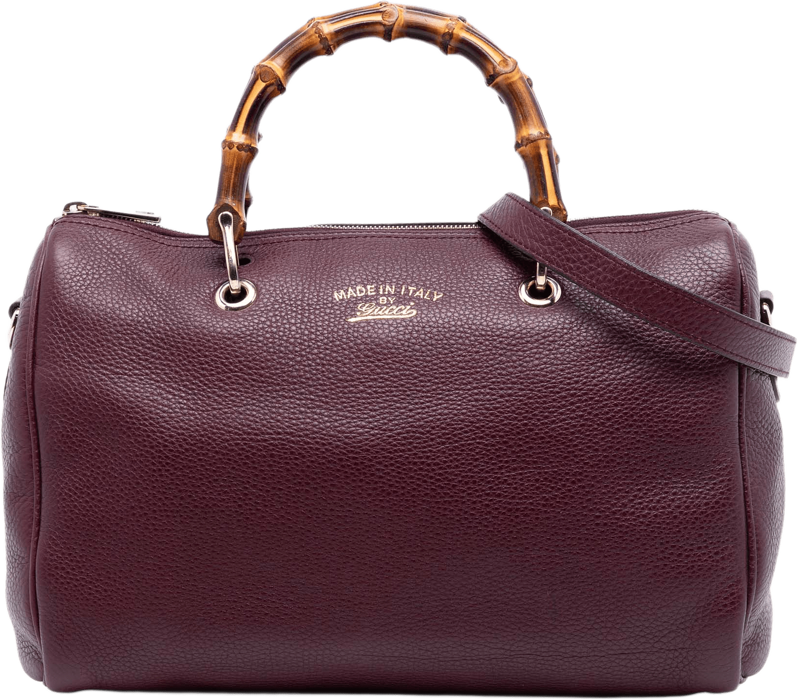 Gucci Medium Calfskin Bamboo Shopper Boston Bag, från Luxclusif, i färgen burgundy.