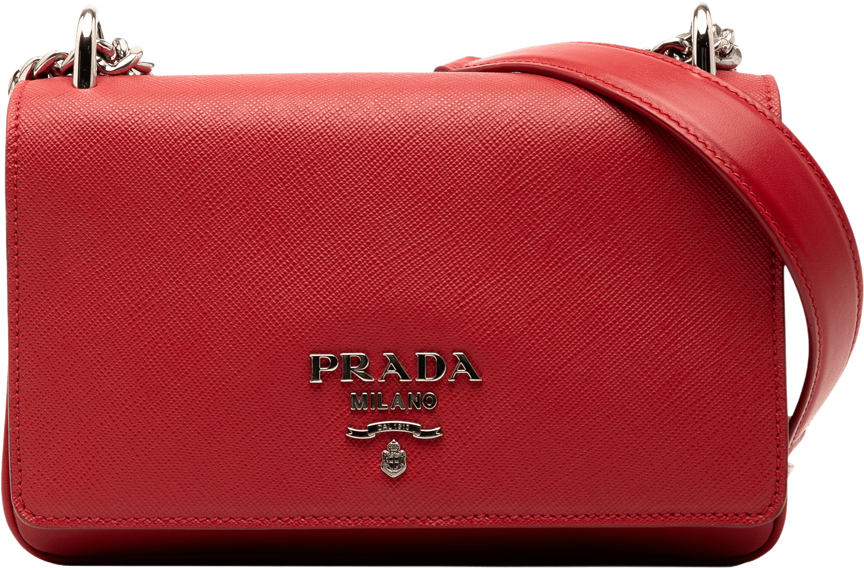 Prada Saffiano And City Calf Chain Crossbody, från Luxclusif, i färgen red.