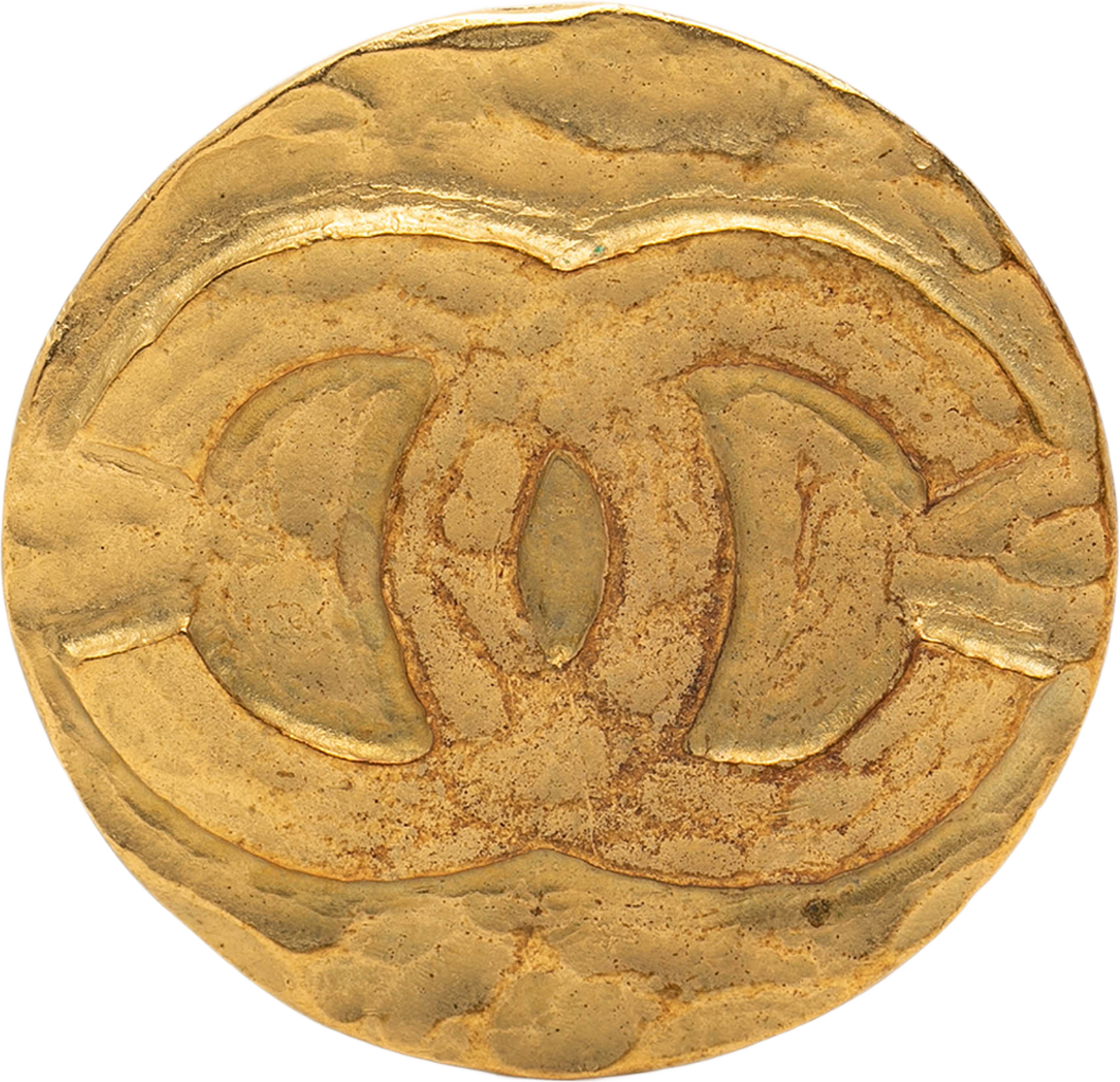 Chanel Cc Gold Plated Round Pin Brooch, från Luxclusif, i färgen guld.