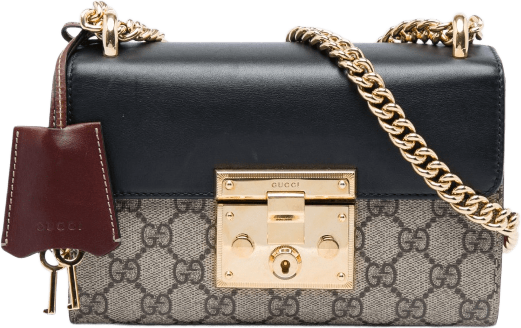 Gucci Small Gg Supreme Padlock Crossbody, från Luxclusif, i färgen svart.
