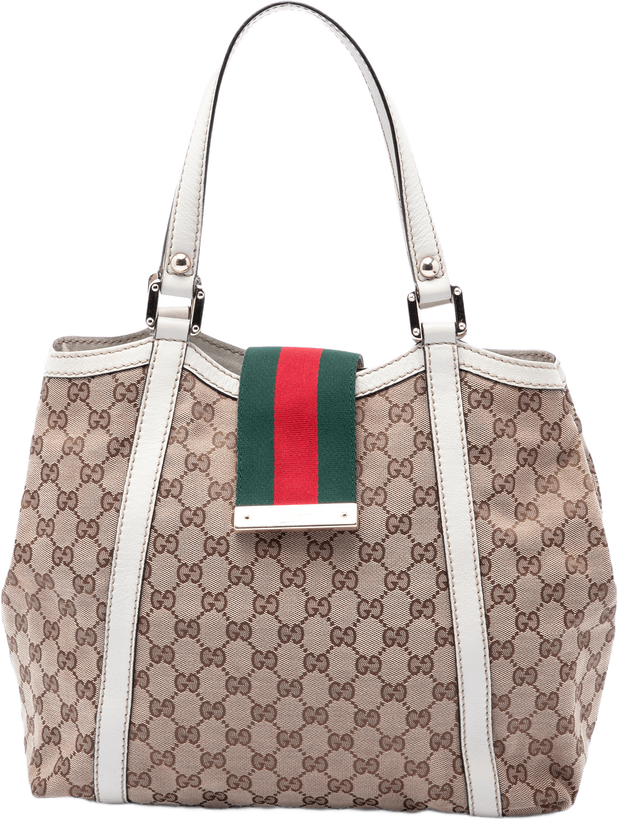 Gucci Gg Canvas Web New Ladies Tote, från Luxclusif, i färgen beige.