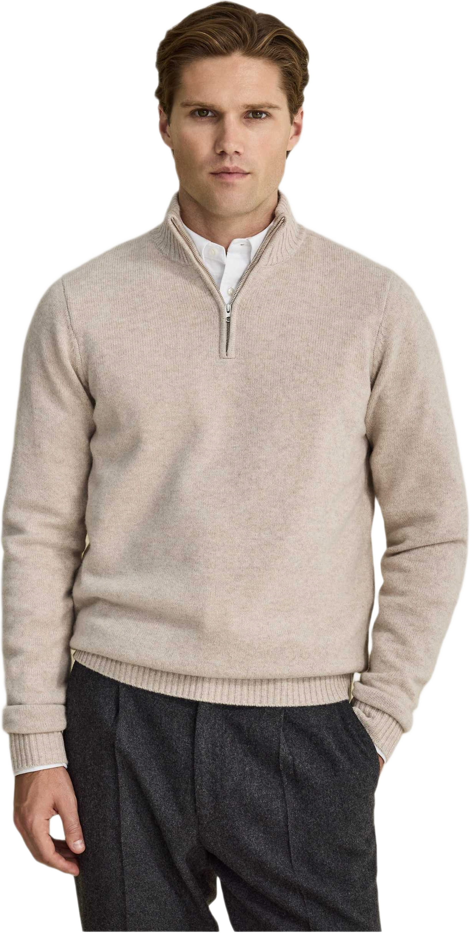 Wool Cashmere Blend Quarter Zip, från John Henric, i färgen beige.