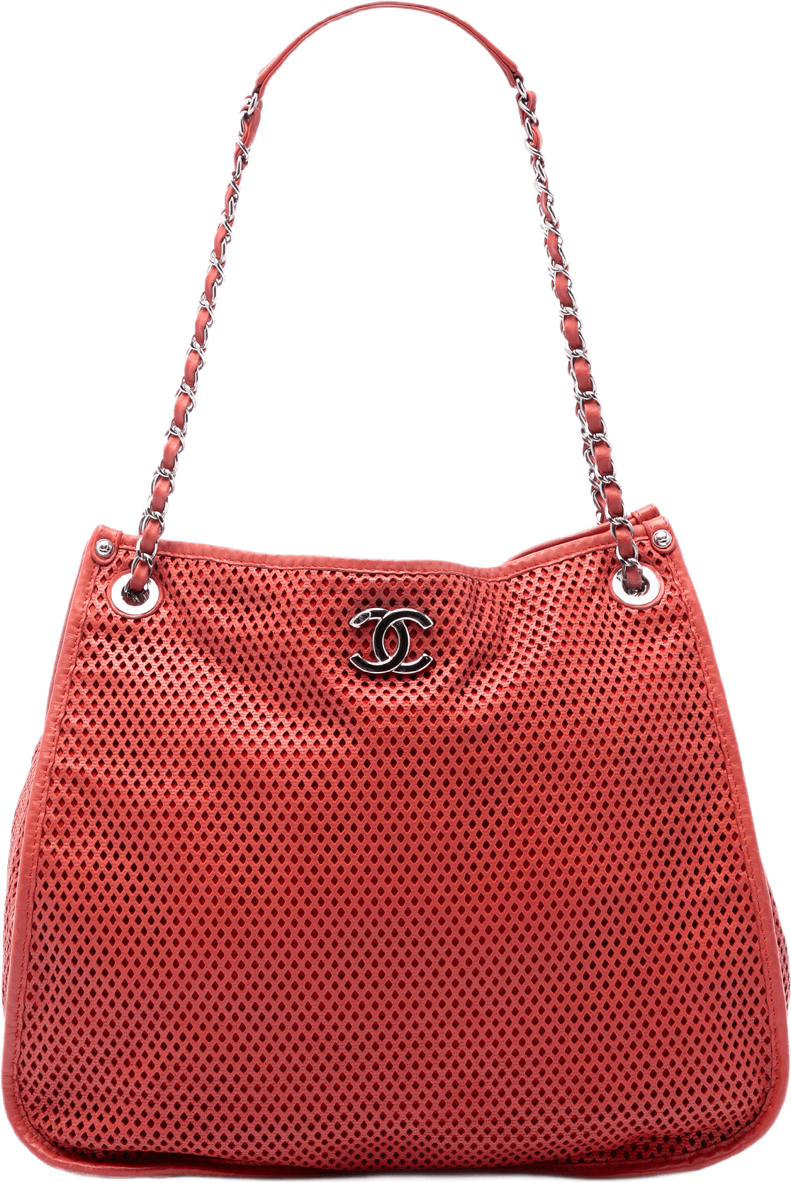 Chanel Perforated Calfskin Up In The Air Tote, från Luxclusif, i färgen röd.