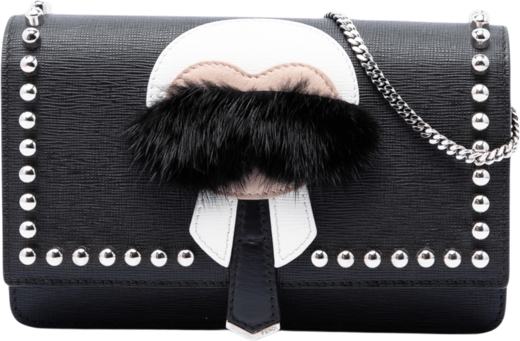 Fendi Studded Leather Karlito Wallet On Chain, från Luxclusif, i färgen svart.