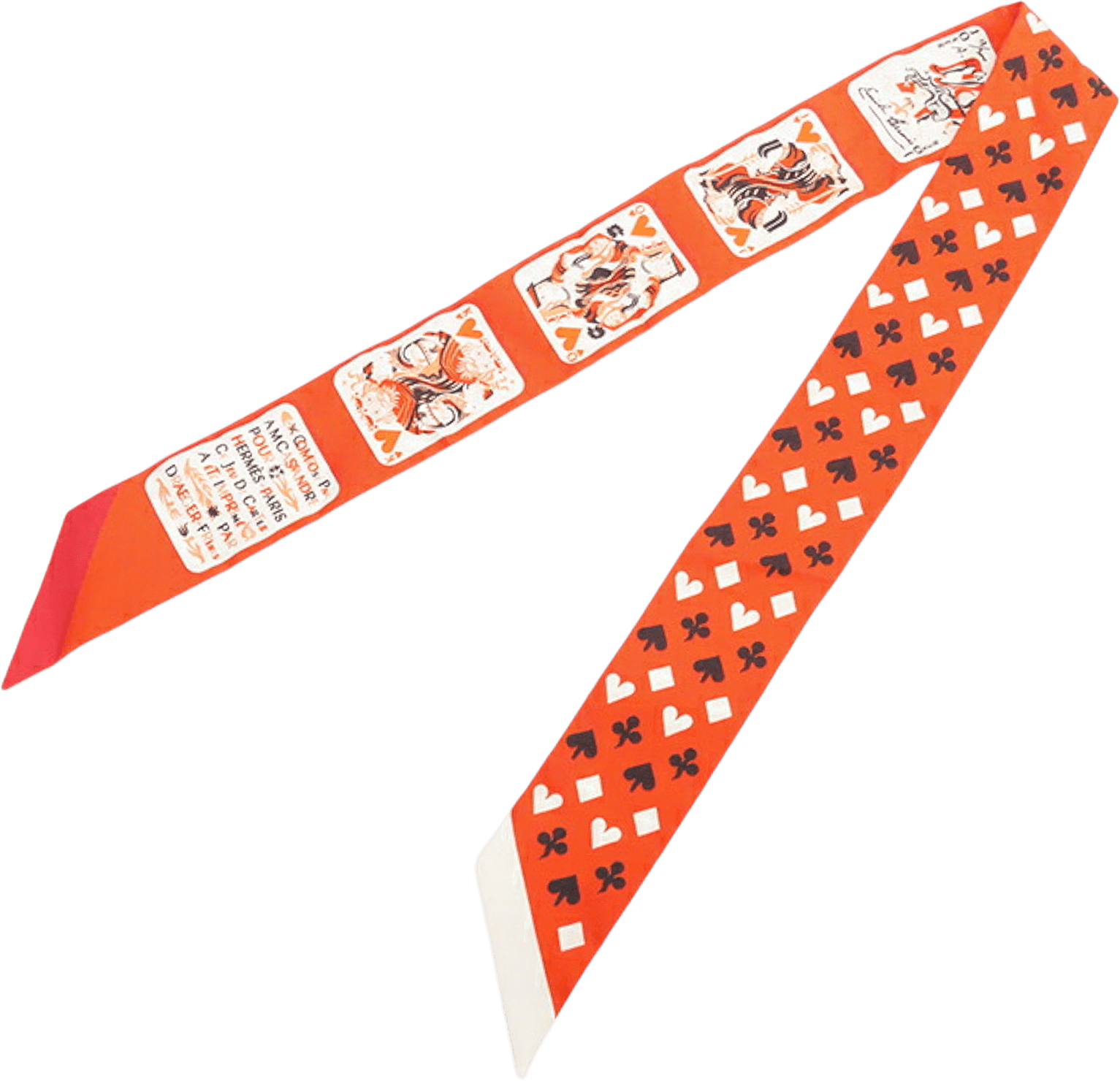 Hermès Jeu De Cartes Silk Twilly Scarf, från Luxclusif, i färgen orange.