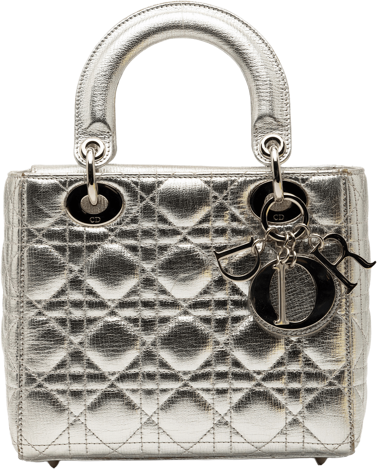 Dior Small Metallic Grained Calfskin Cannage My Abcdior Lady Dior, från Luxclusif, i färgen silver.