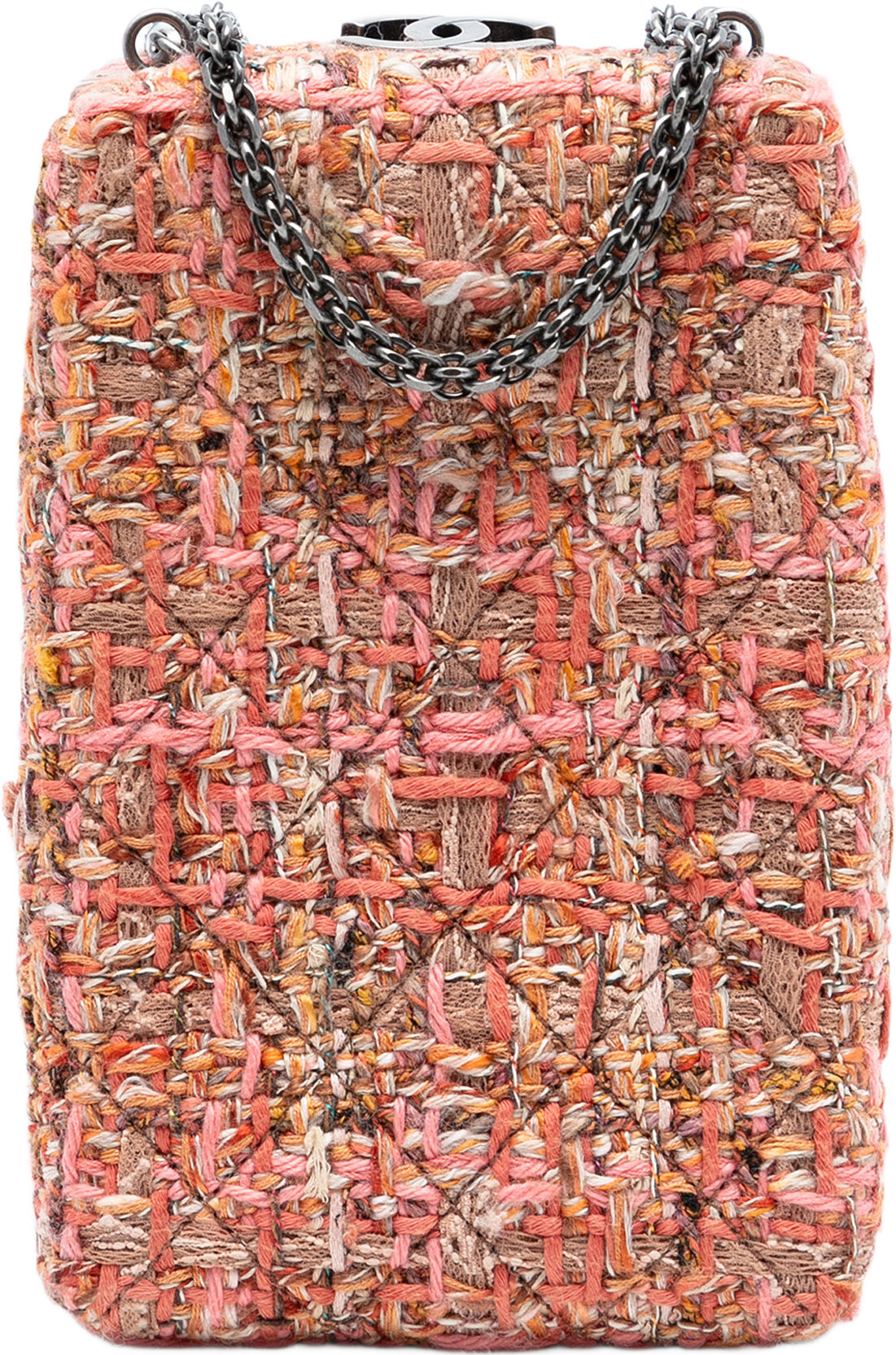 Chanel Cc Tweed Chain Vertical Box Crossbody, från Luxclusif, i färgen rosa.