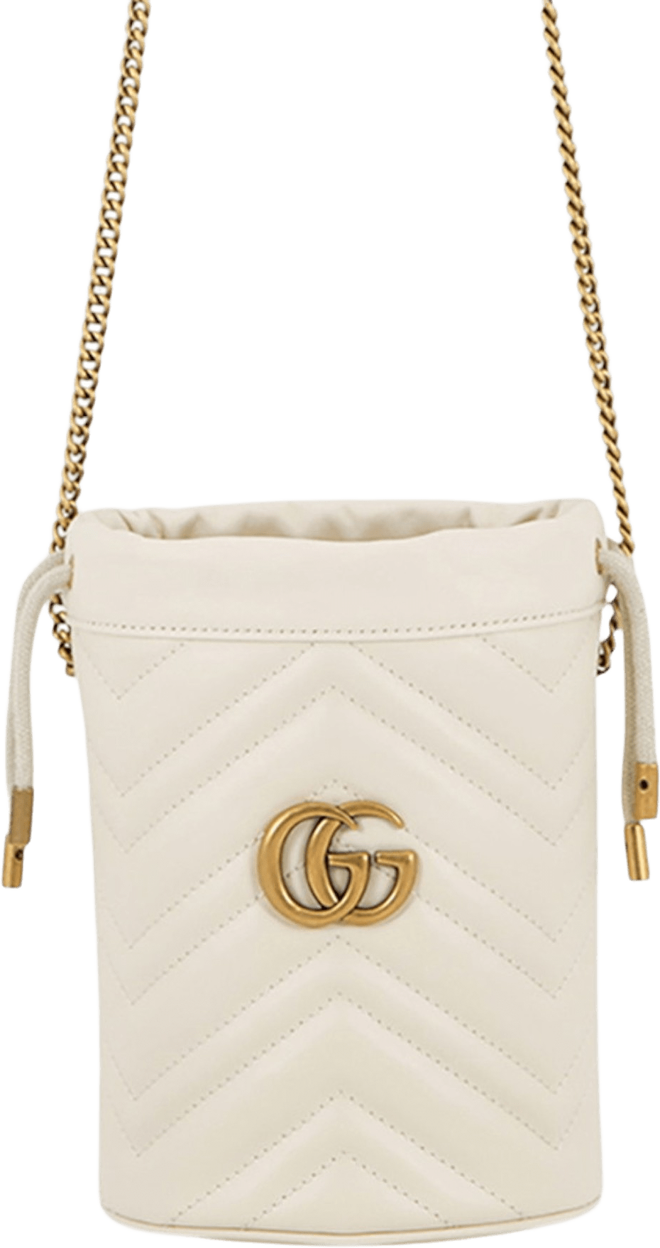 Gucci Small Gg Marmont Matelasse Calfskin Bucket Bag, från Luxclusif, i färgen white.