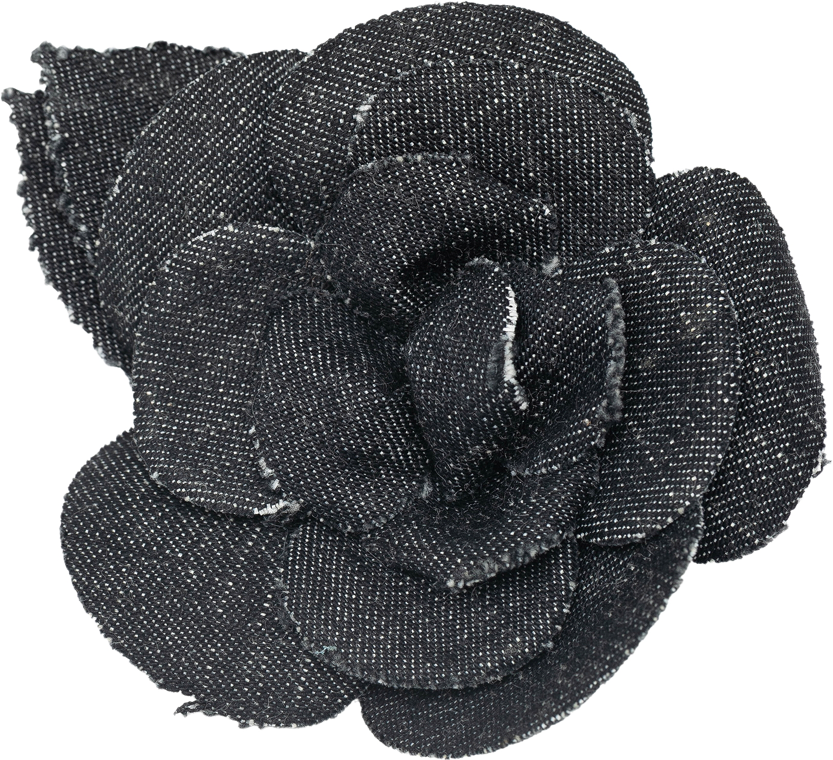 Chanel Denim Camellia Brooch, från Luxclusif, i färgen dark gray.