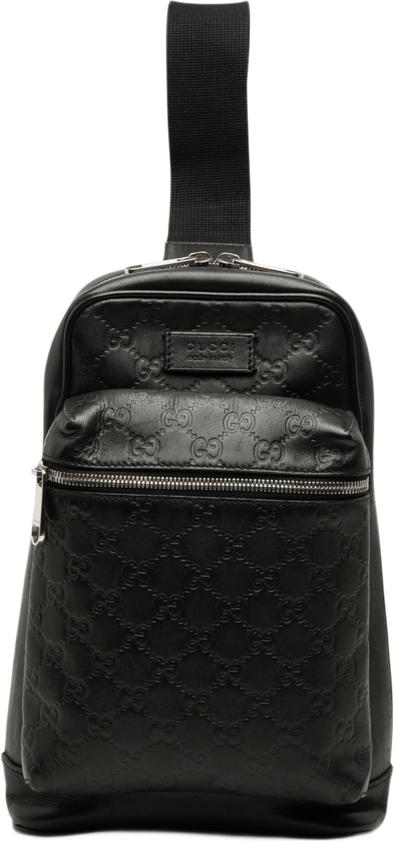 Gucci Guccissima Sling Backpack, från Luxclusif, i färgen svart.