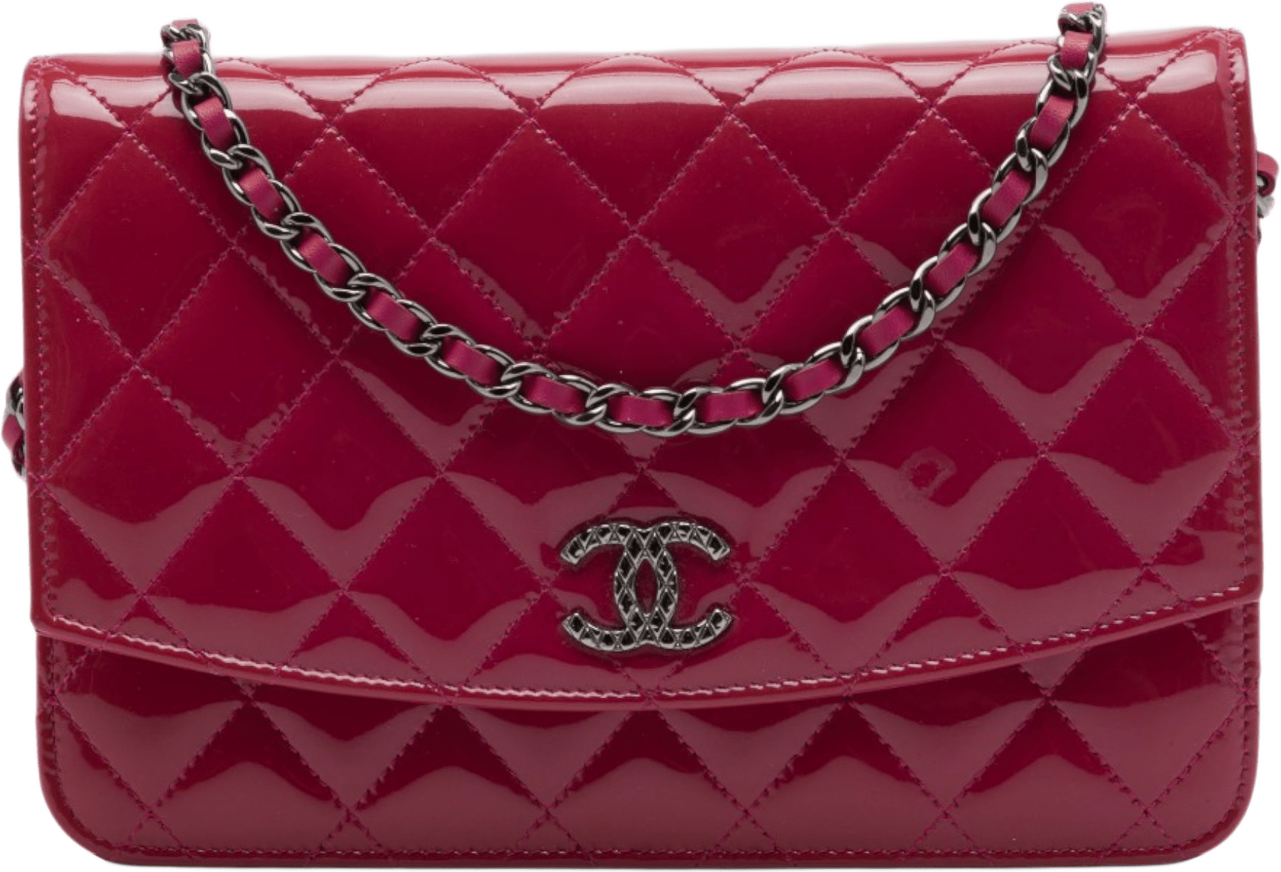 Chanel Cc Quilted Patent Brilliant Wallet On Chain, från Luxclusif, i färgen rosa.