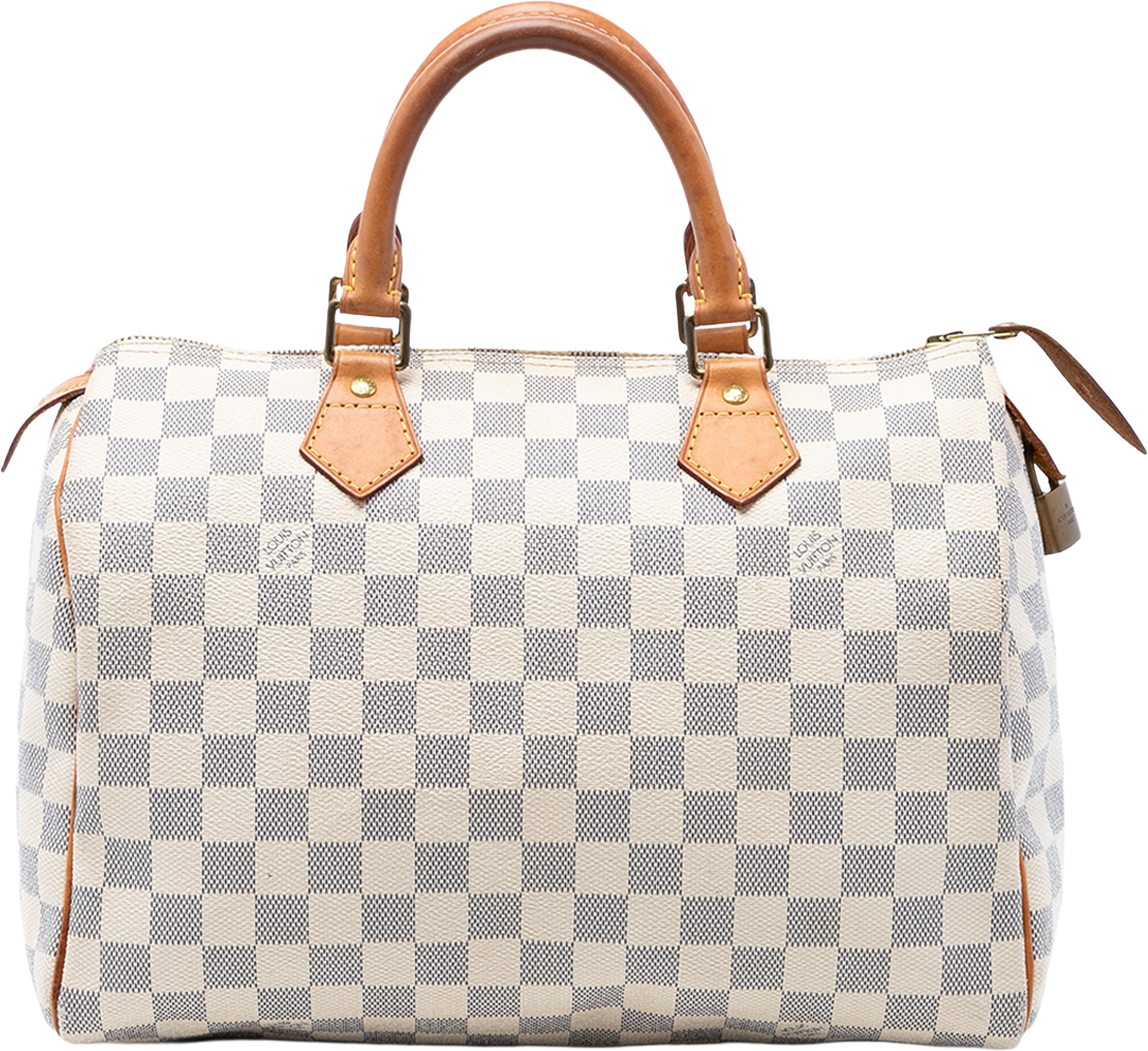 Louis Vuitton Damier Azur Speedy 30, från Luxclusif, i färgen white.