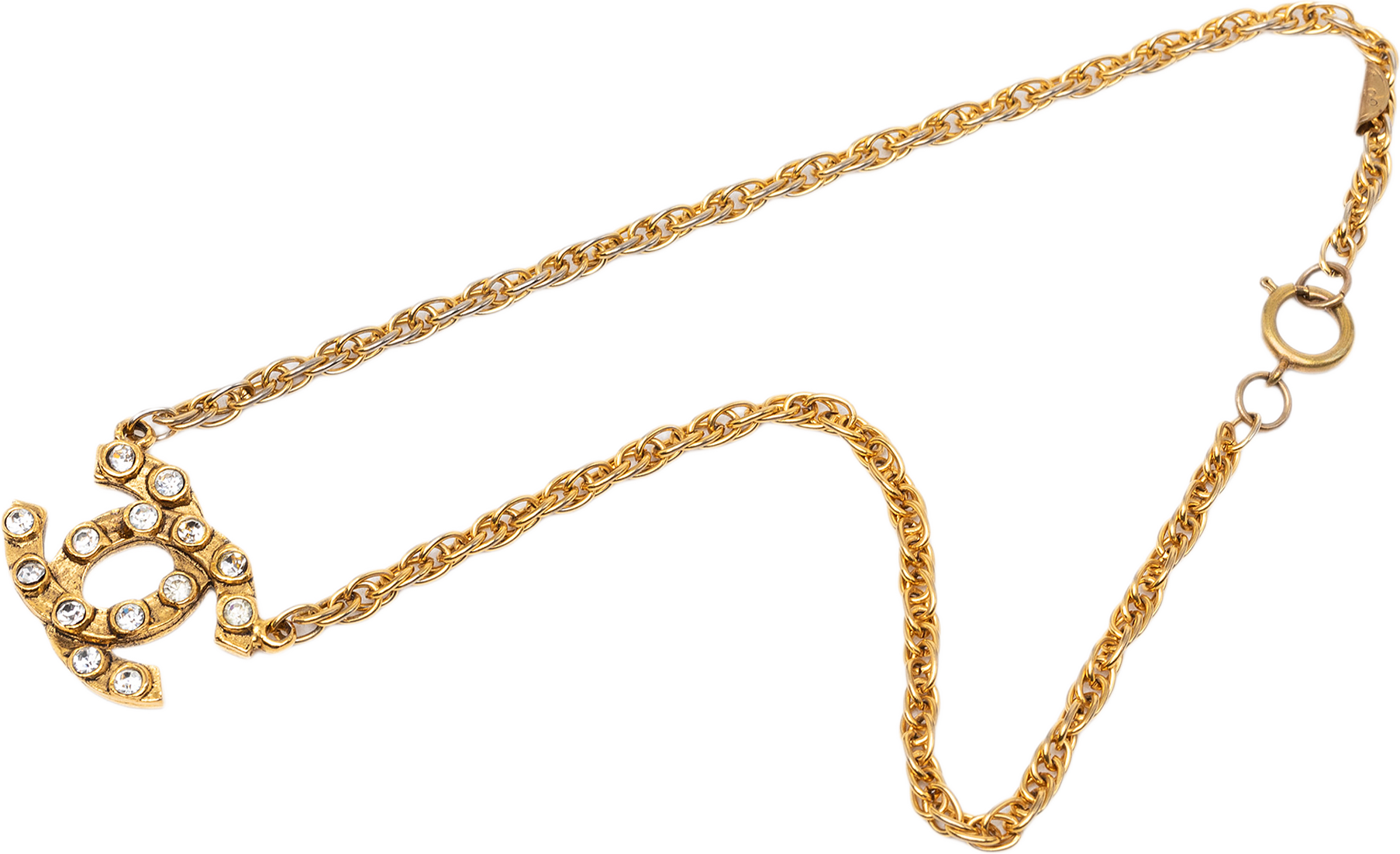 Chanel Cc Gold Plated Strass Pendant Necklace, från Luxclusif, i färgen gold.
