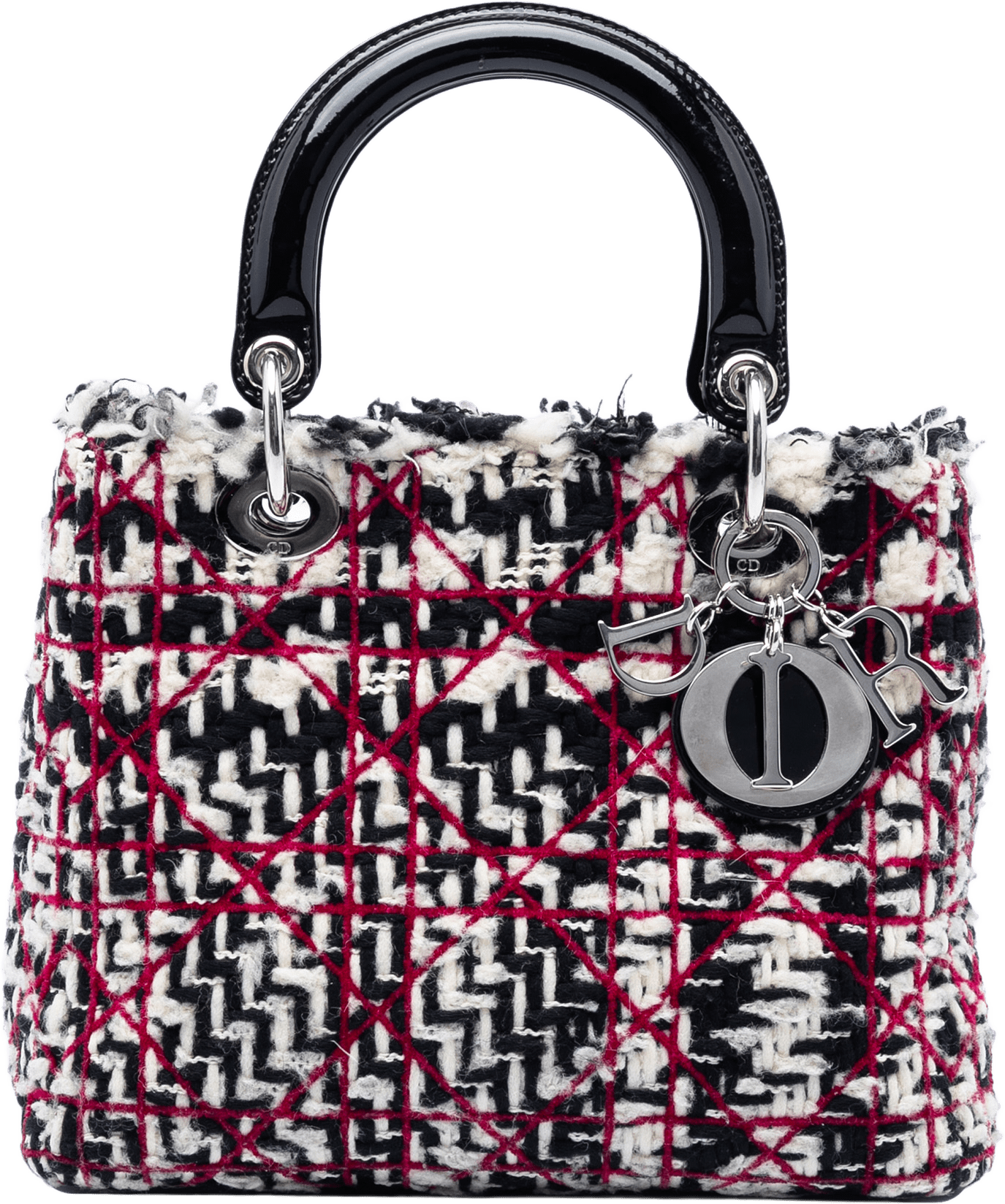 Dior Medium Tweed Cannage Fringe Lady Dior, från Luxclusif, i färgen black.