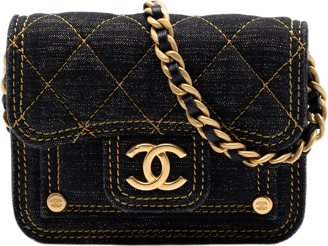 Chanel Mini Quilted Denim Double You Card Holder With Chain, från Luxclusif, i färgen navy.