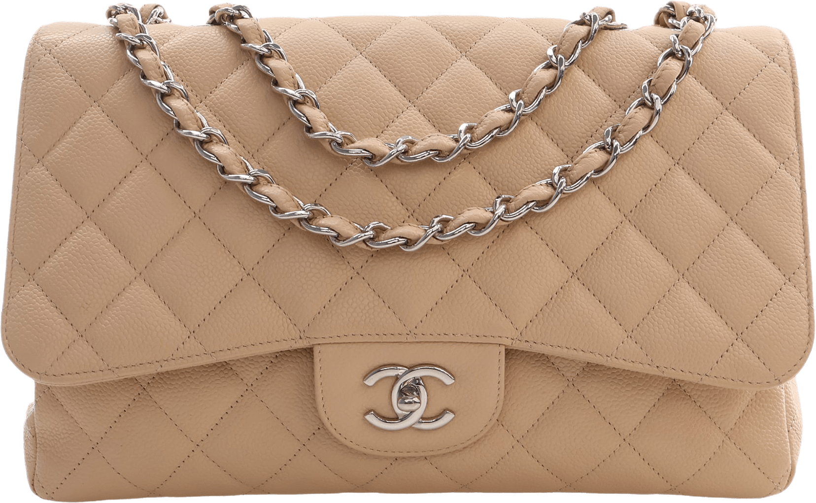 Chanel Jumbo Classic Caviar Single Flap, från Luxclusif, i färgen beige.