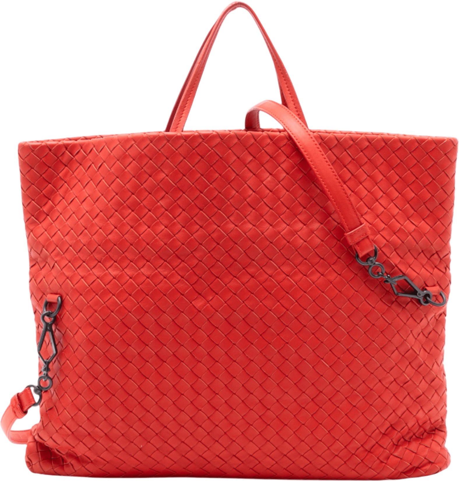 Bottega Veneta Nappa Intrecciato Fold Over Satchel, från Luxclusif, i färgen red.