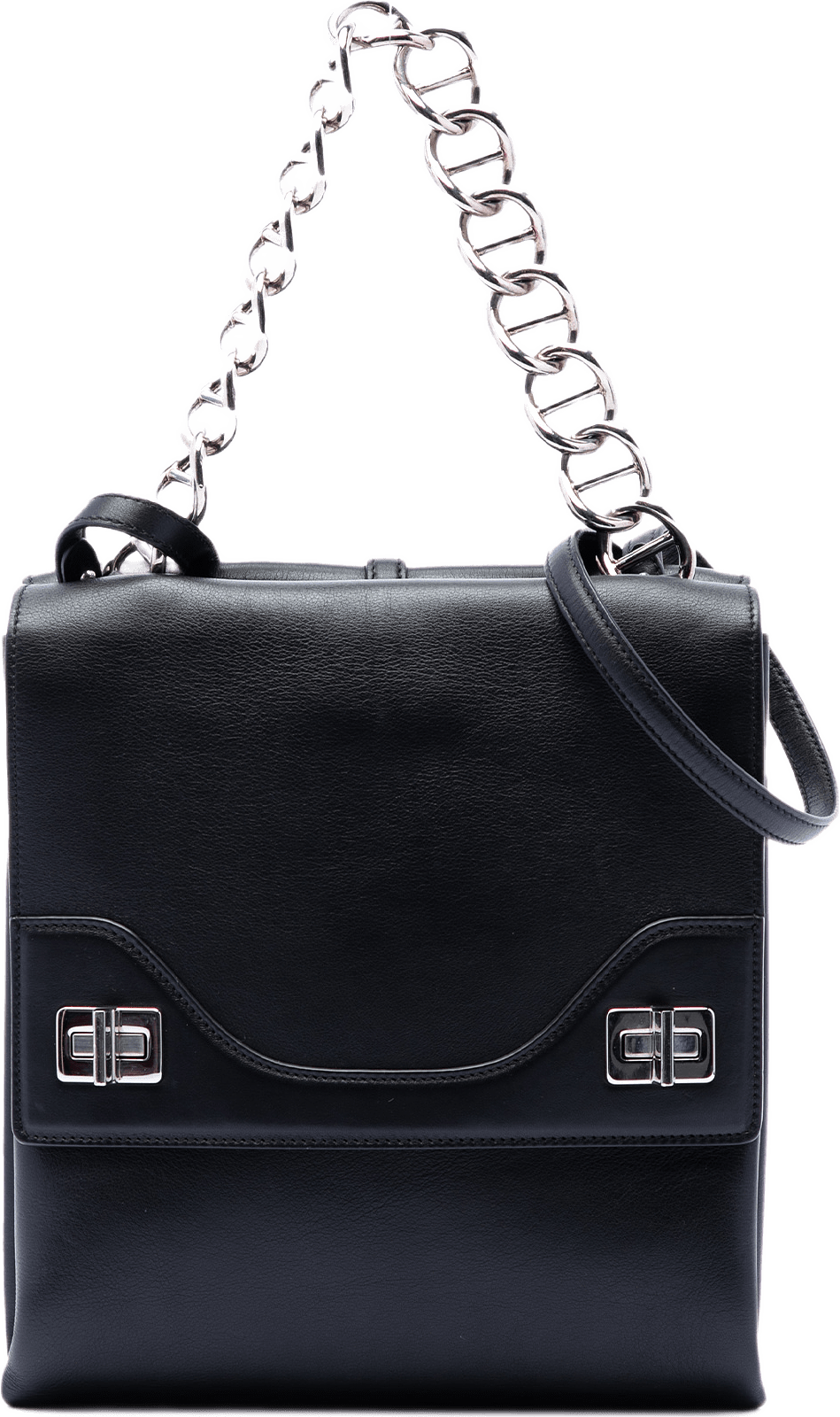 Prada Soft Calf Double Turnlock Satchel, från Luxclusif, i färgen black.