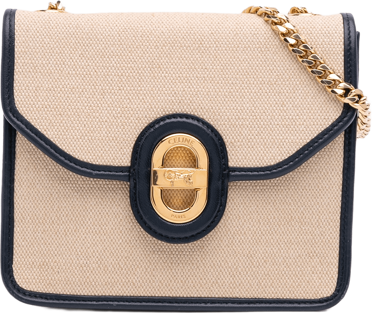 Celine Canvas Sulky Clutch With Chain, från Luxclusif, i färgen beige.