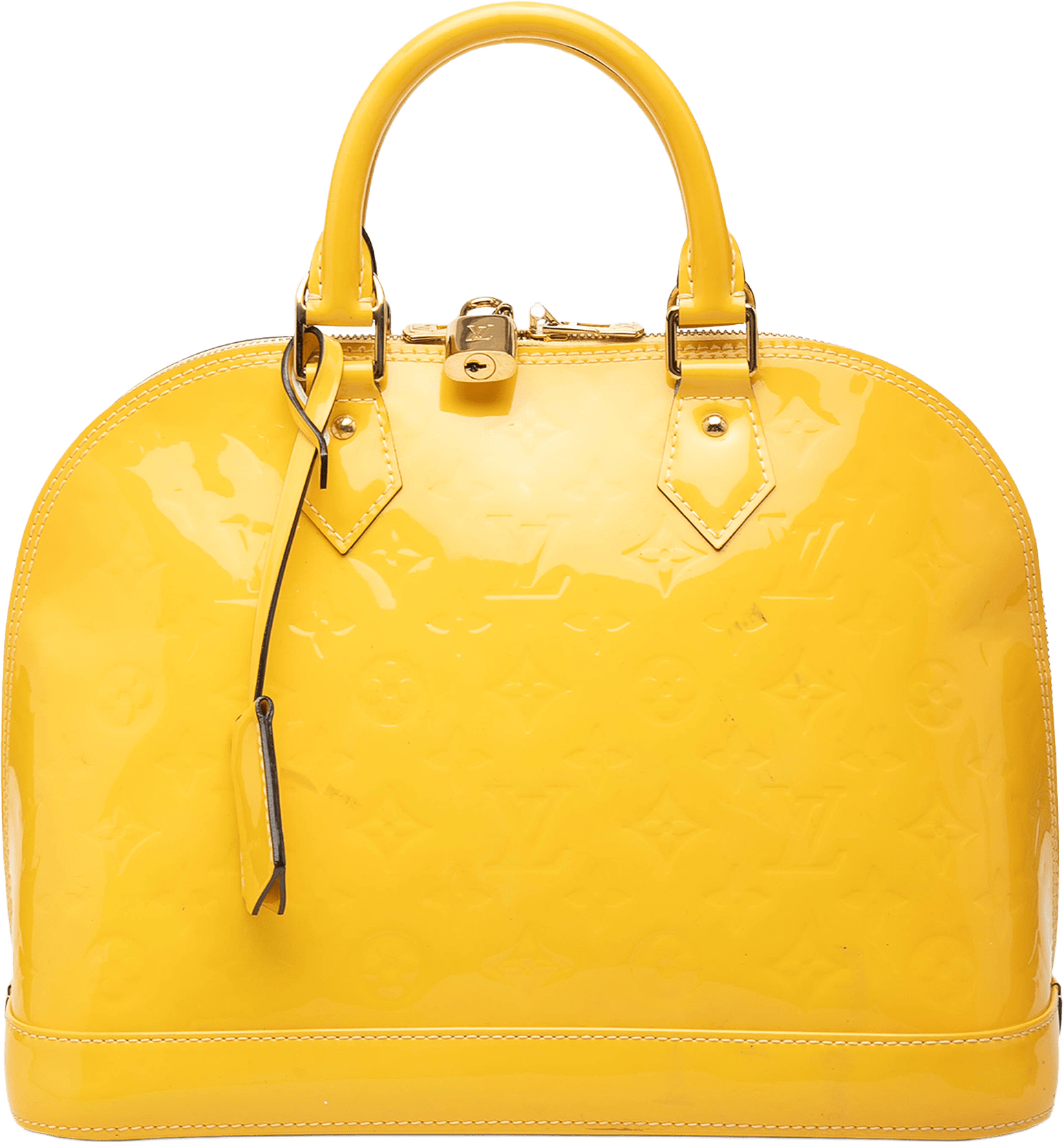 Louis Vuitton Monogram Vernis Alma Pm, från Luxclusif, i färgen gul.
