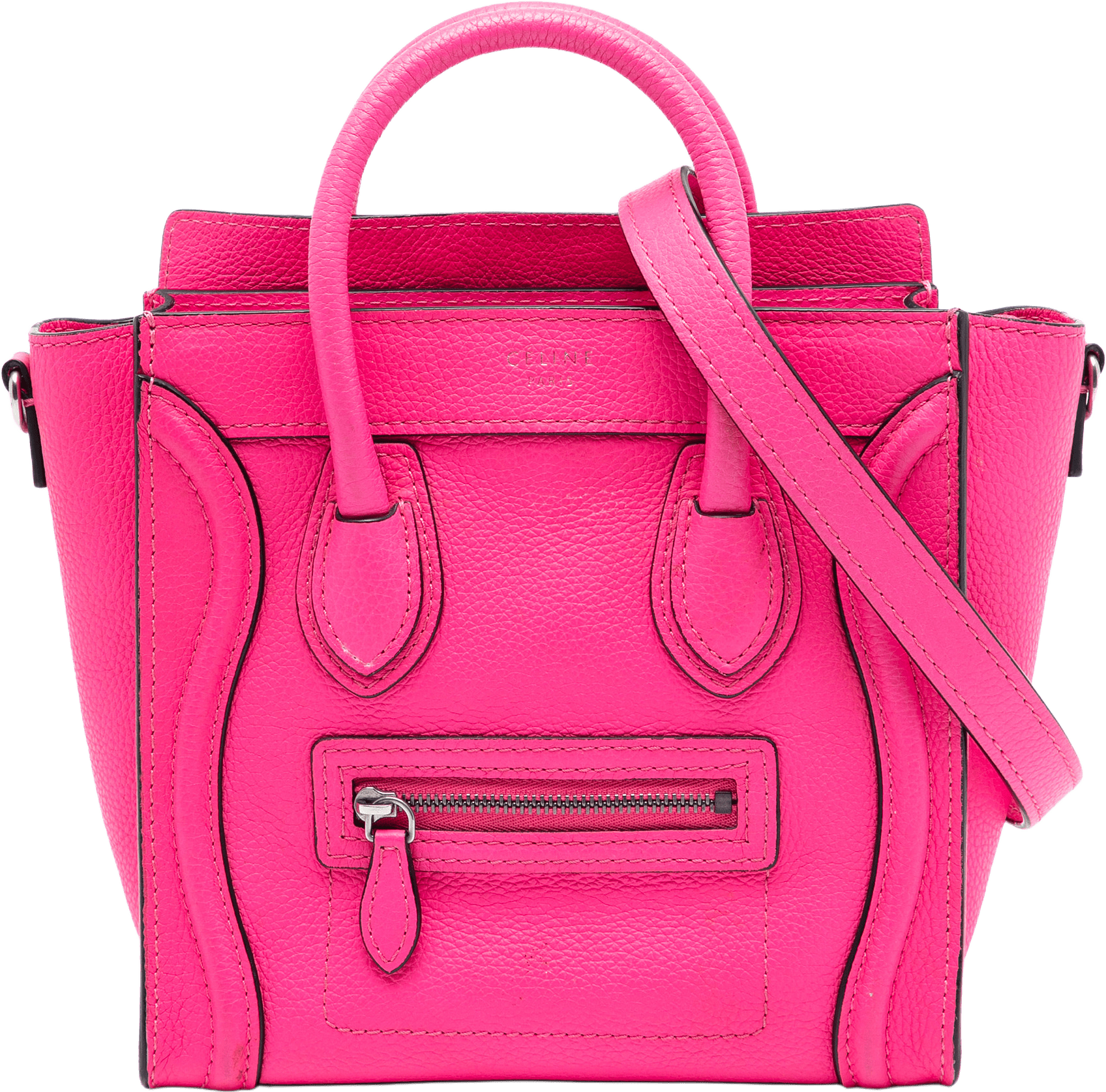 Celine Nano Leather Luggage Tote, från Luxclusif, i färgen hot pink.