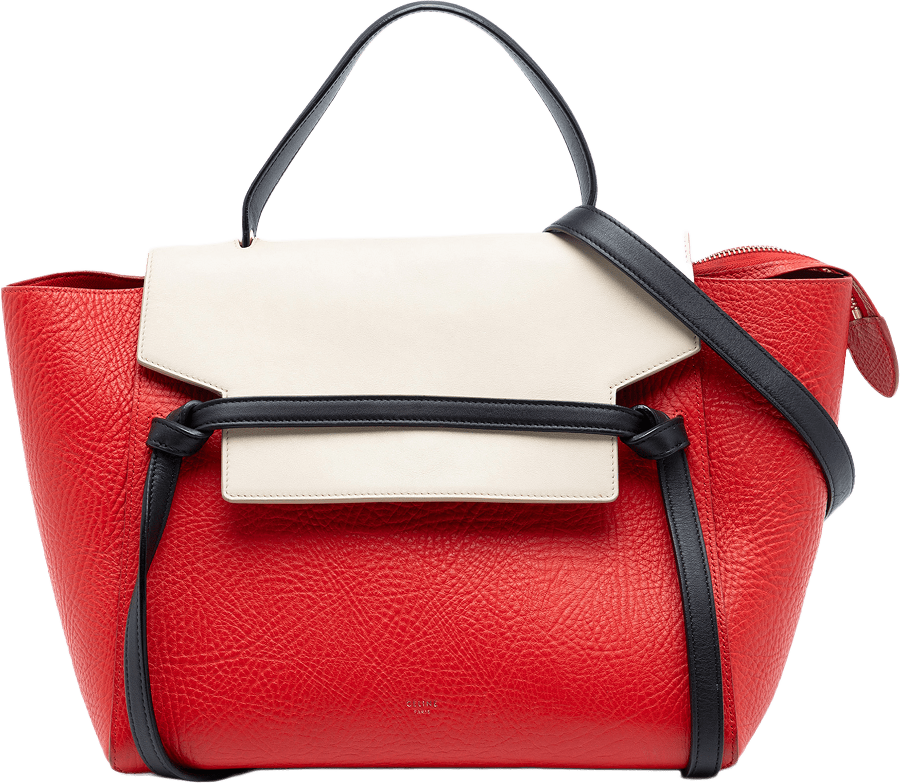 Celine Mini Tricolor Grained Calfskin Belt Bag, från Luxclusif, i färgen red.
