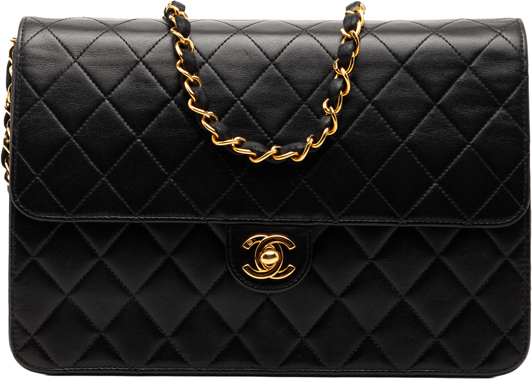 Chanel Cc Quilted Lambskin Single Flap, från Luxclusif, i färgen black.