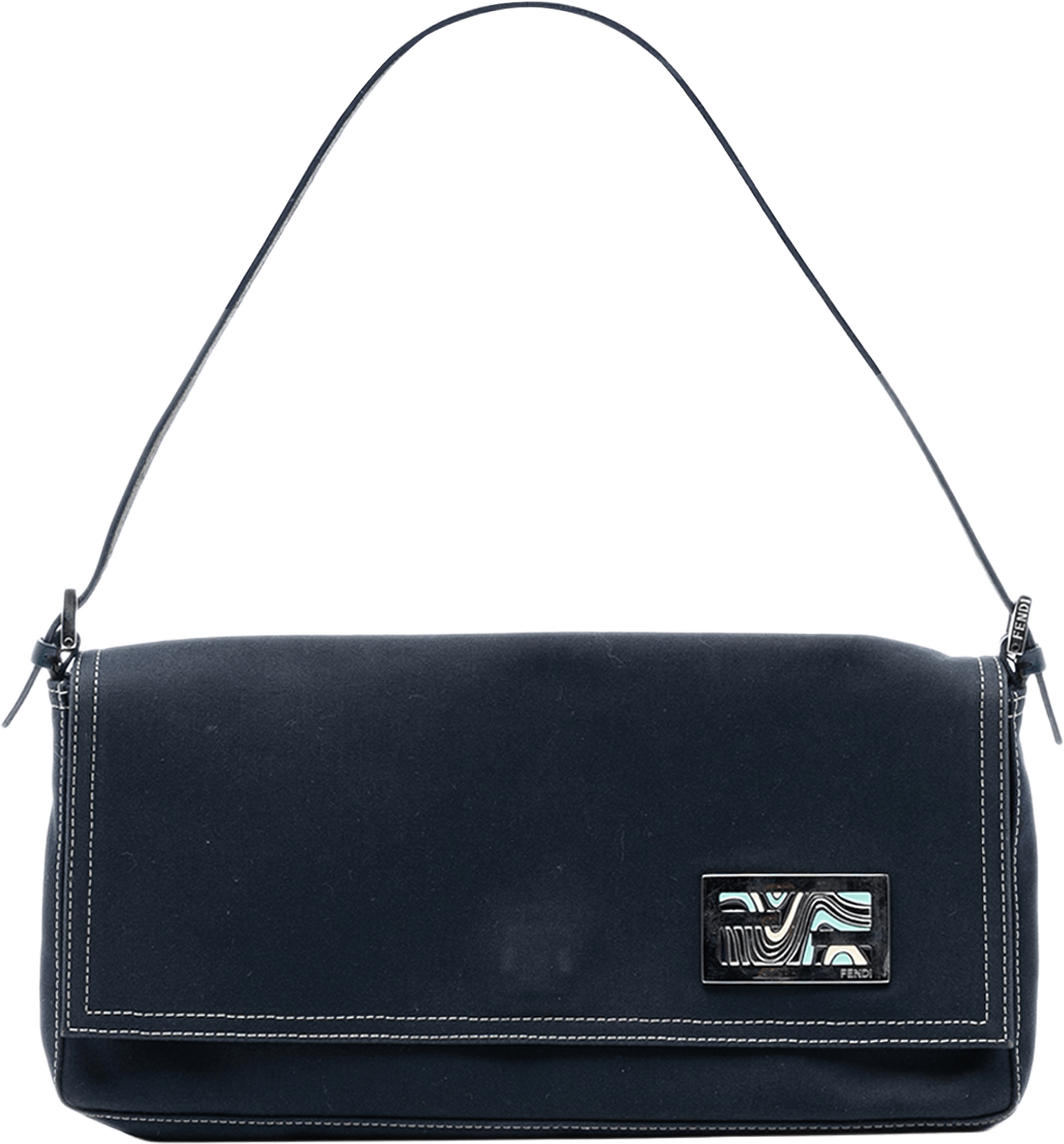 Fendi Canvas Ff Marble Baguette Shoulder Bag, från Luxclusif, i färgen dark blue.