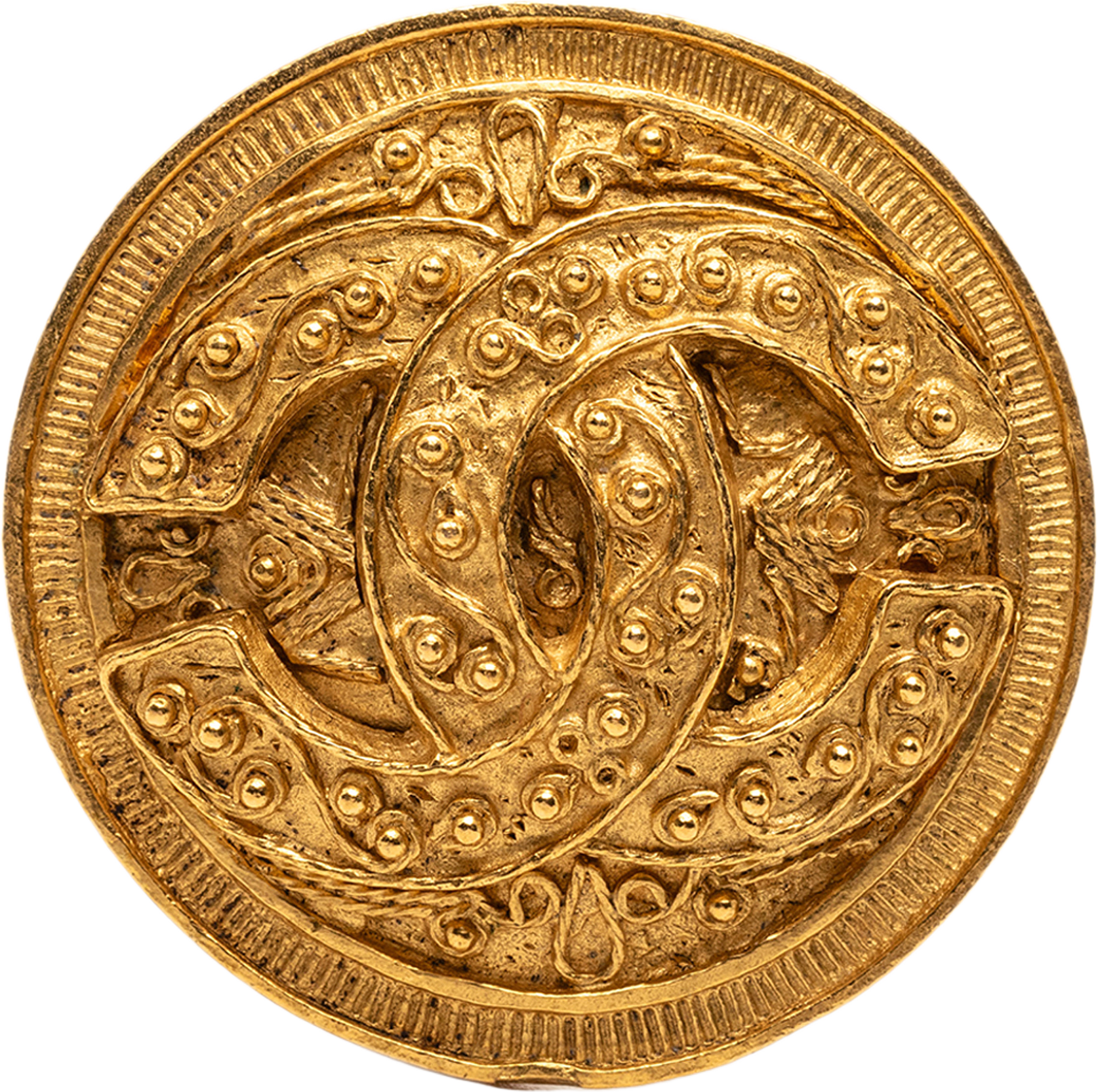 Chanel Cc Gold Plated Round Brooch, från Luxclusif, i färgen gold.