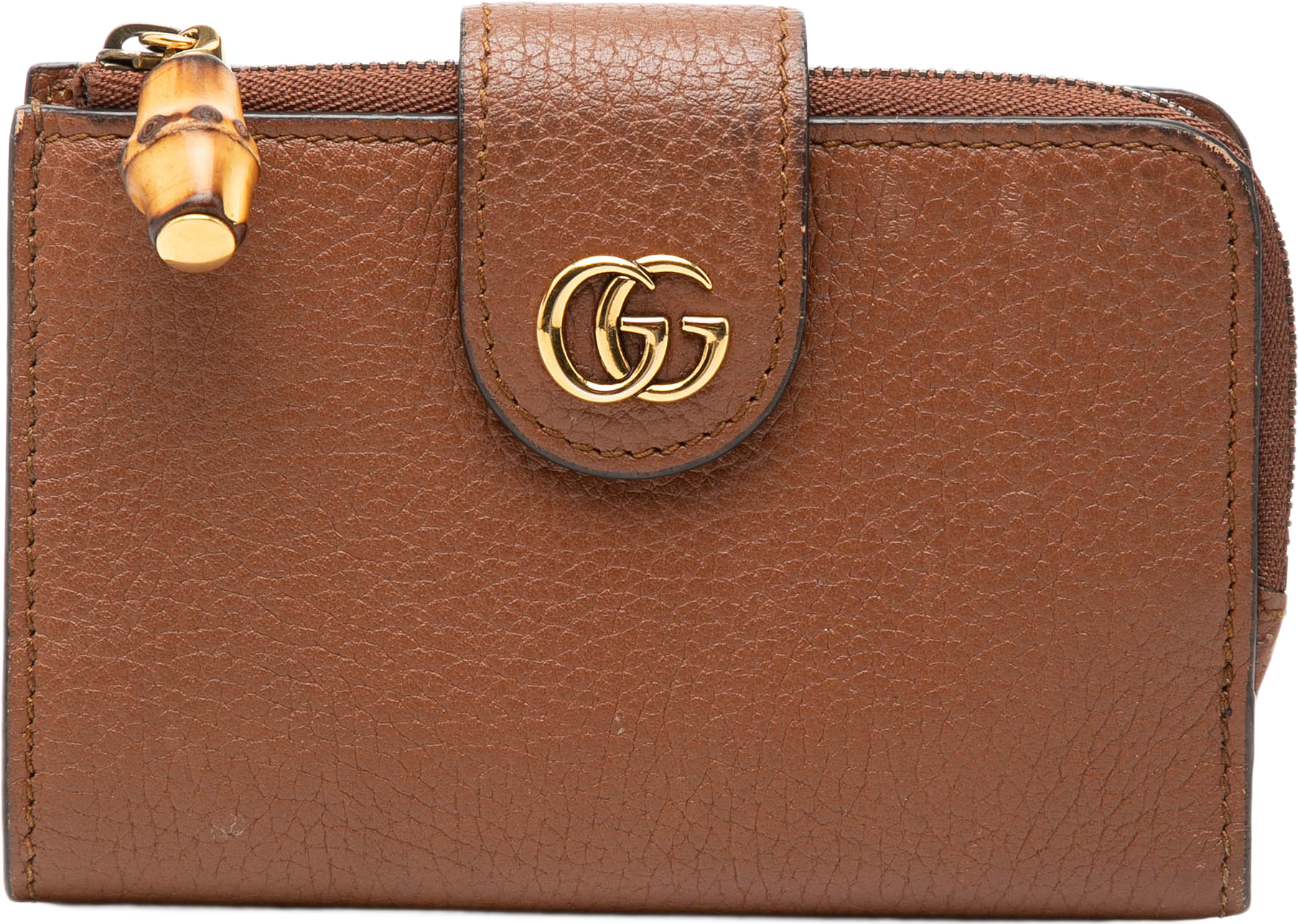 Gucci Gg Marmont Calfskin Bamboo Bifold Wallet, från Luxclusif, i färgen brown.