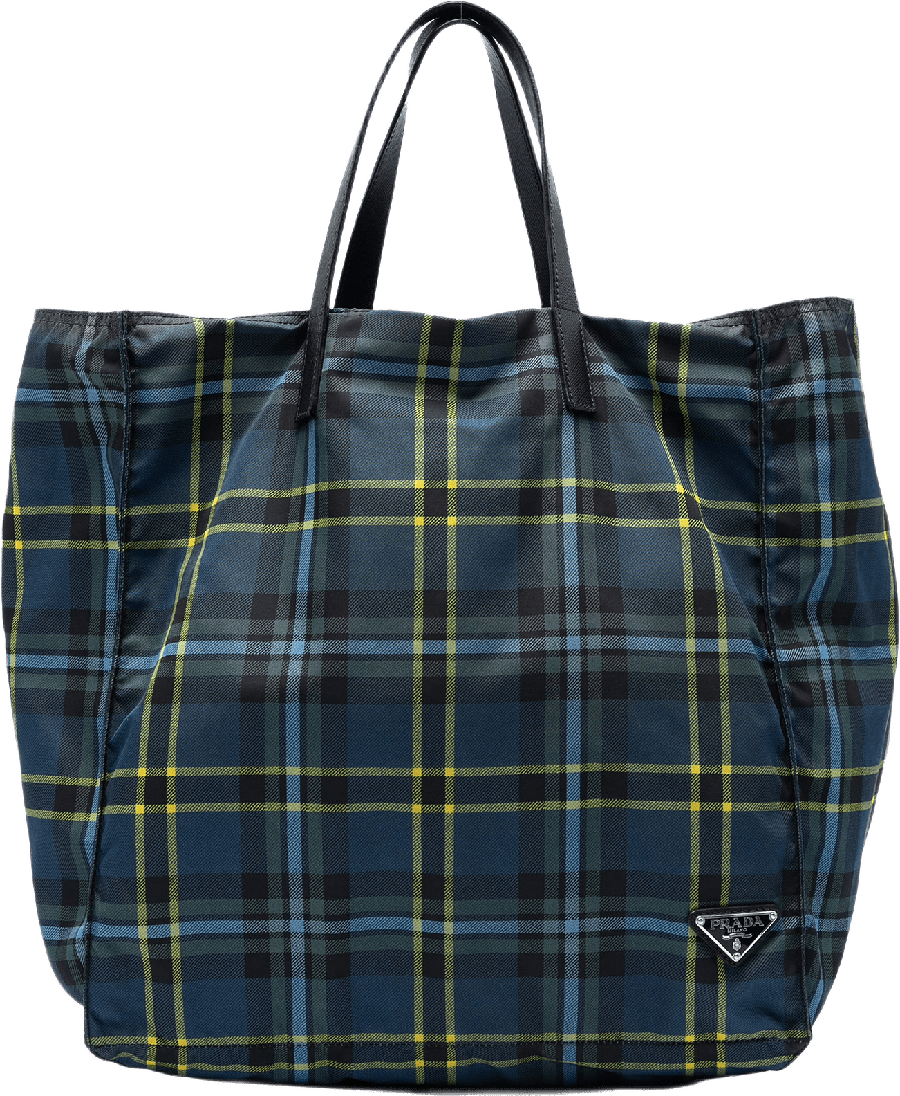Prada Tessuto Stampato Plaid Tote, från Luxclusif, i färgen blå.