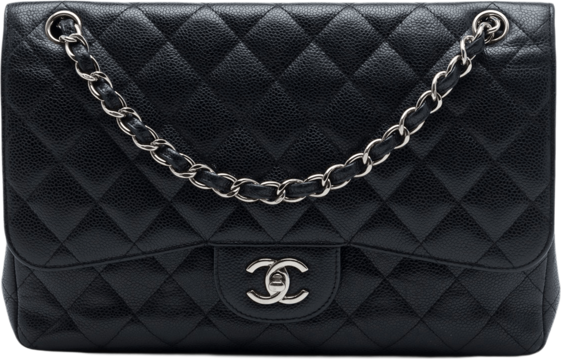 Chanel Jumbo Classic Caviar Double Flap, från Luxclusif, i färgen svart.