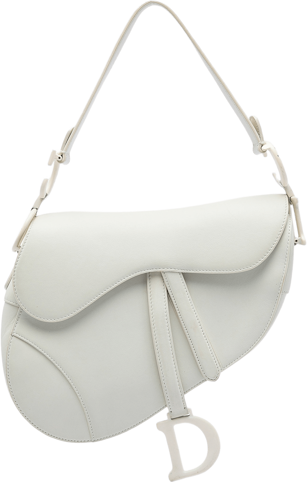 Dior Grained Calfskin Saddle Bag, från Luxclusif, i färgen vit.