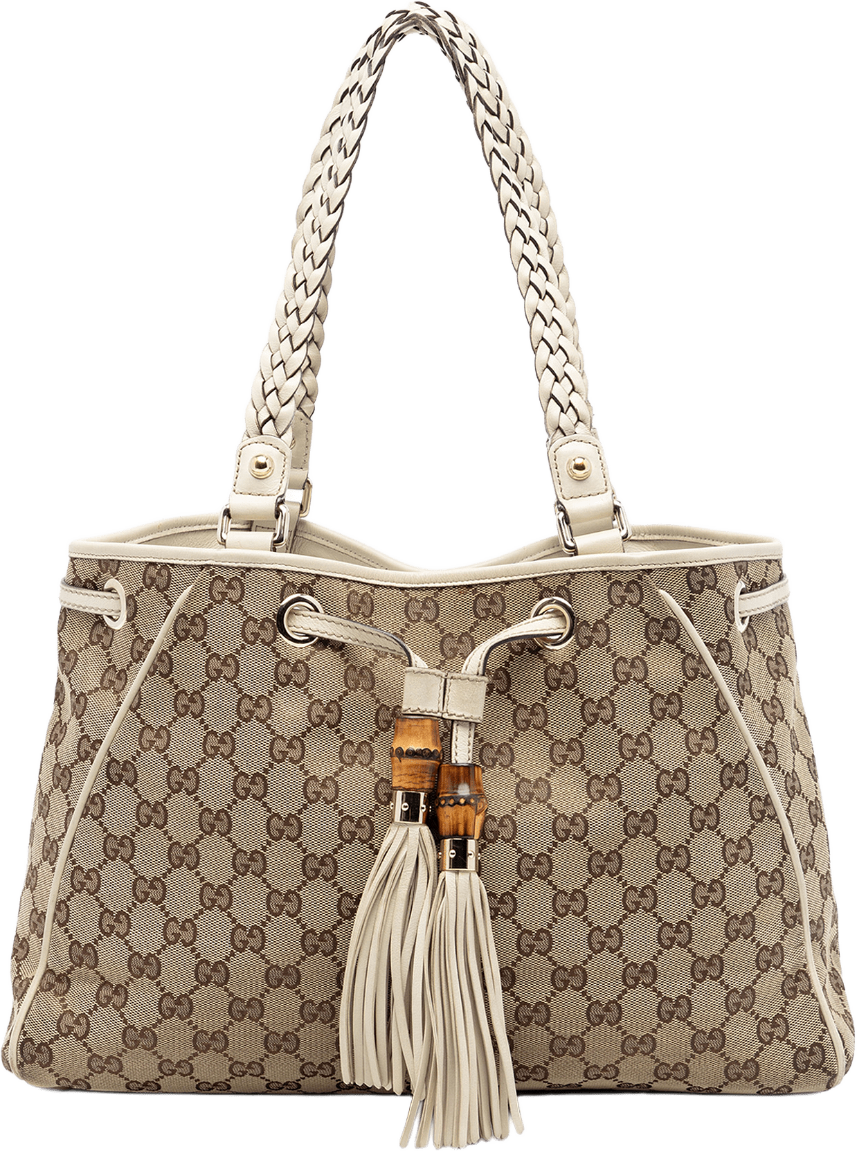 Gucci Medium Gg Canvas Braided Peggy Tote, från Luxclusif, i färgen beige.