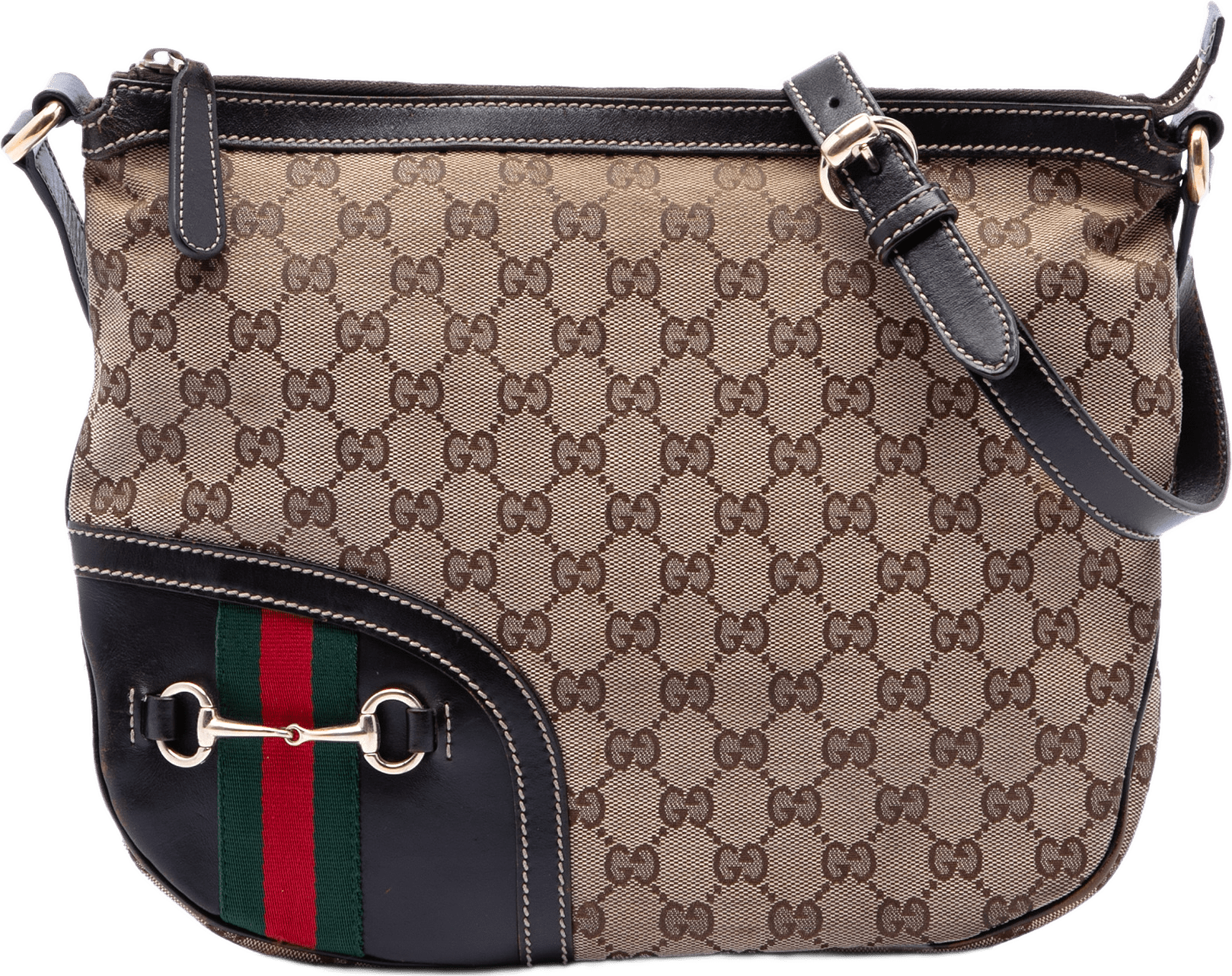 Gucci Gg Canvas Horsebit Web Crossbody, från Luxclusif, i färgen beige.