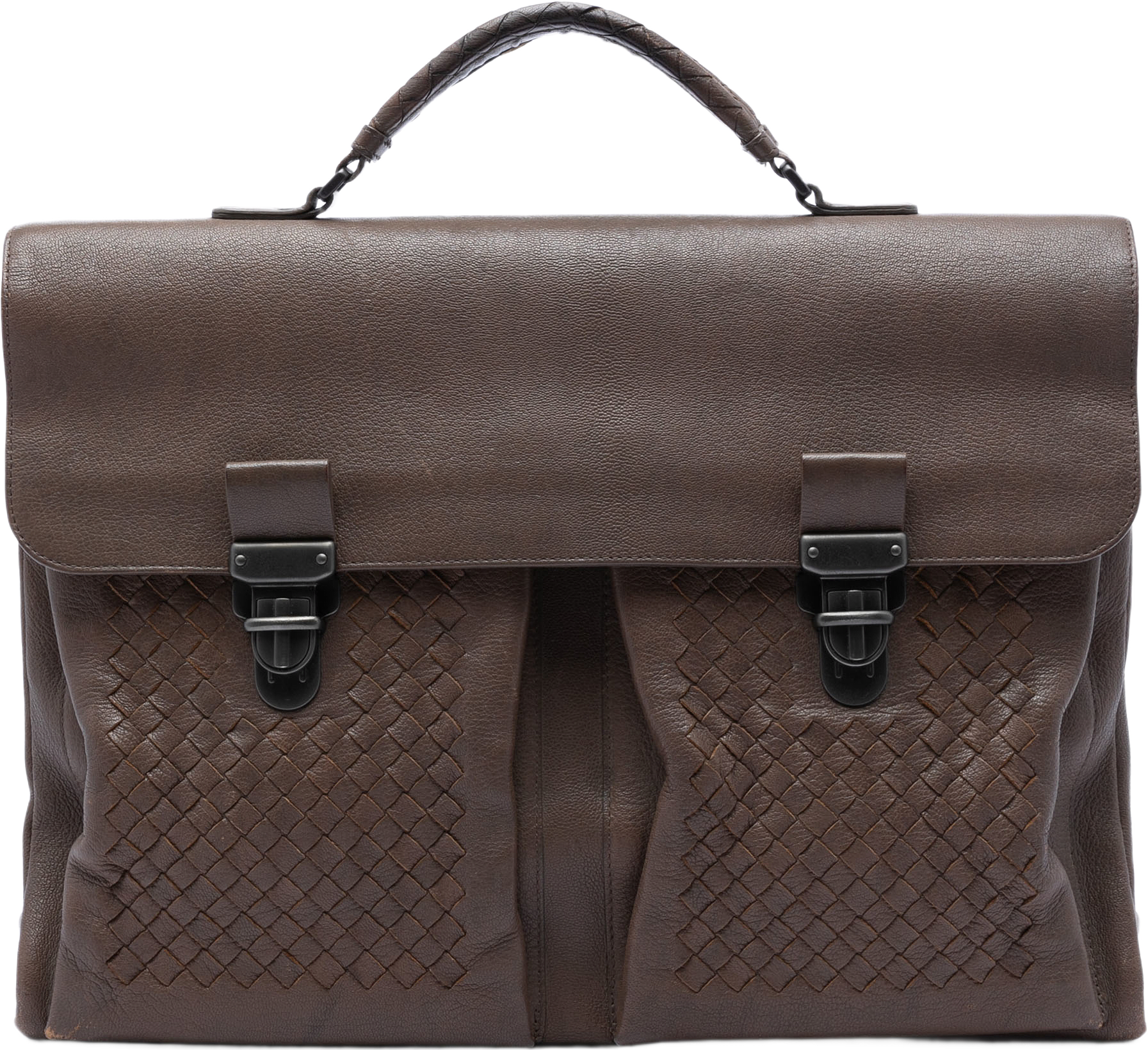Bottega Veneta Intrecciato Trimmed Nappa Business Bag, från Luxclusif, i färgen dark brown.