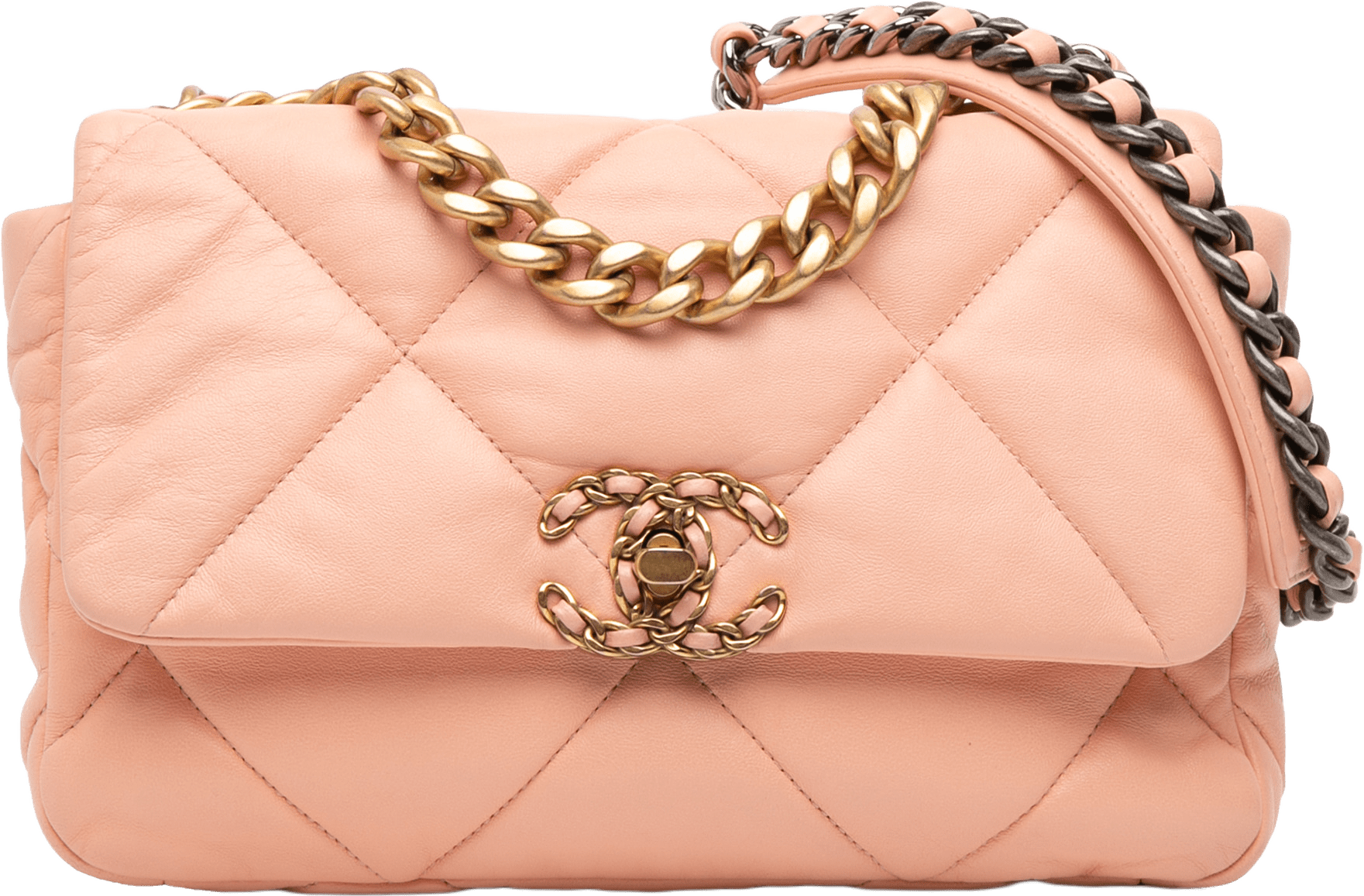 Chanel Medium Lambskin 19 Flap, från Luxclusif, i färgen pink.