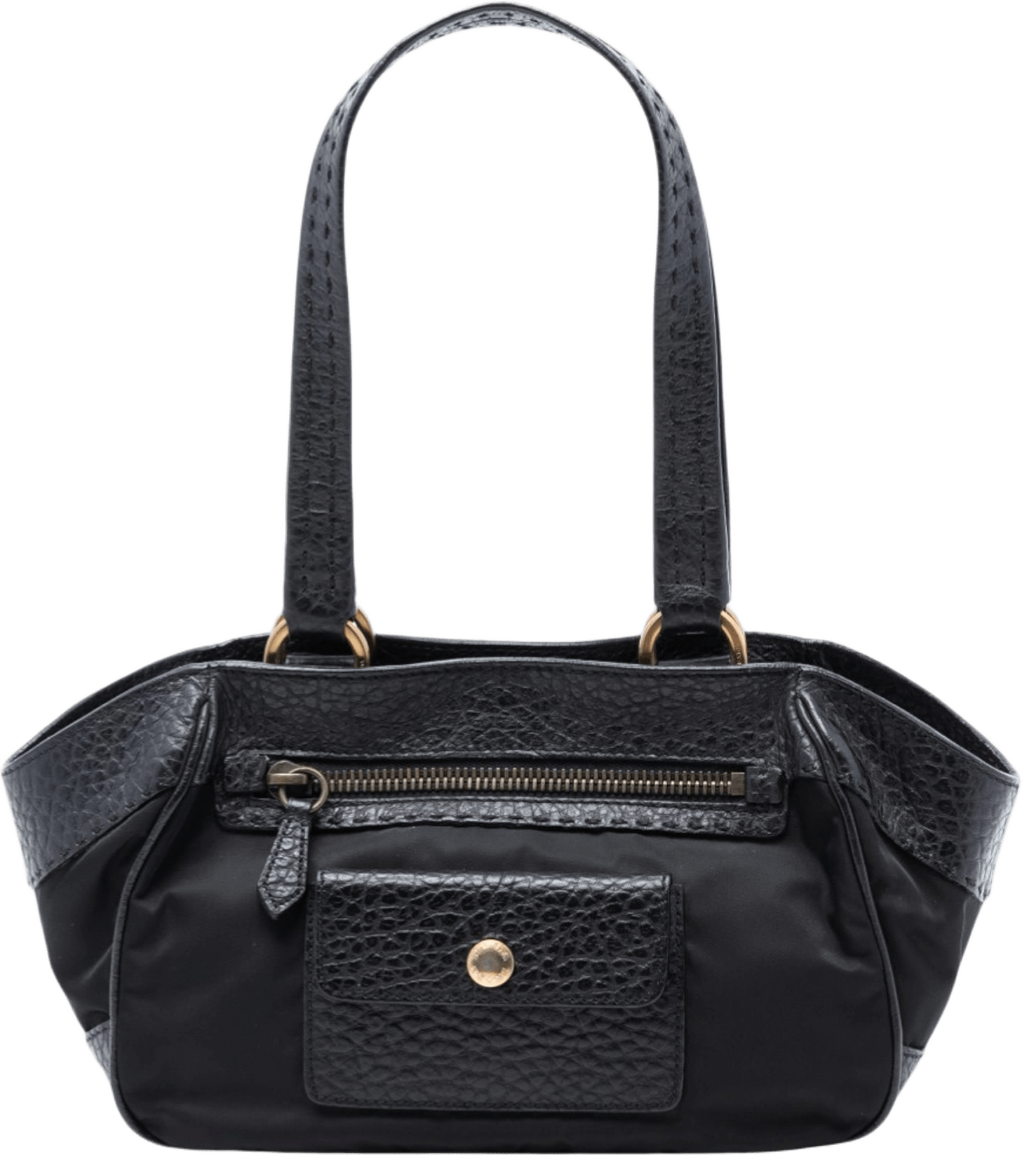 Prada Leather Trimmed Tessuto Front Flap Pocket Shoulder Bag, från Luxclusif, i färgen black.