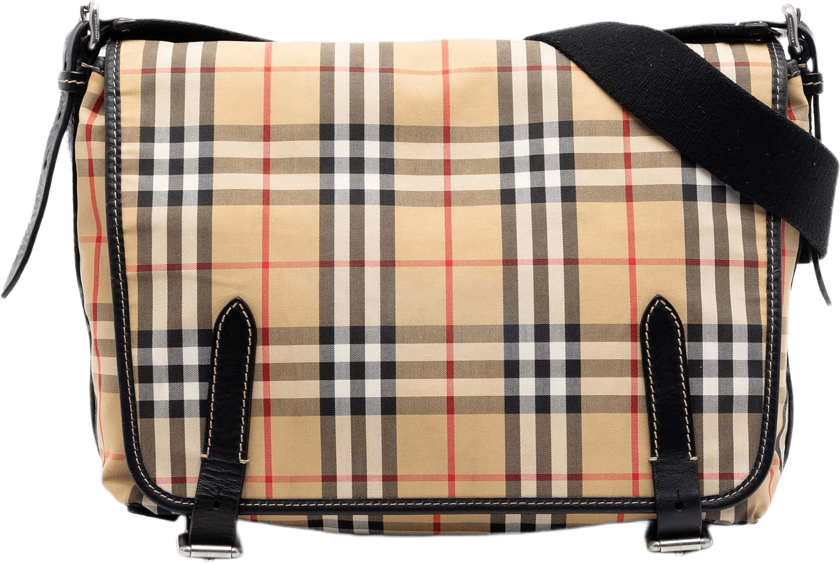 Burberry House Check Canvas Messenger Bag, från Luxclusif, i färgen beige.