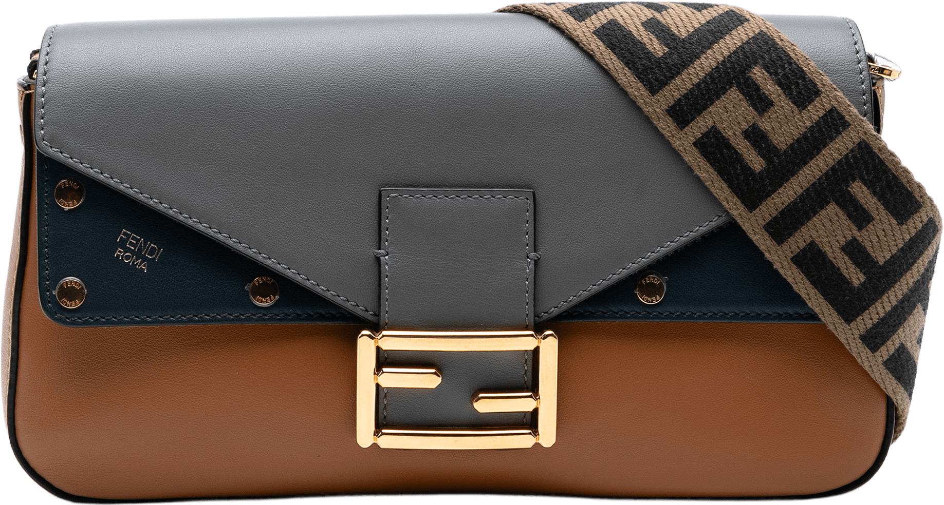 Fendi Vitello Grace Ff 1974 Baguette Crossbody, från Luxclusif, i färgen brown.
