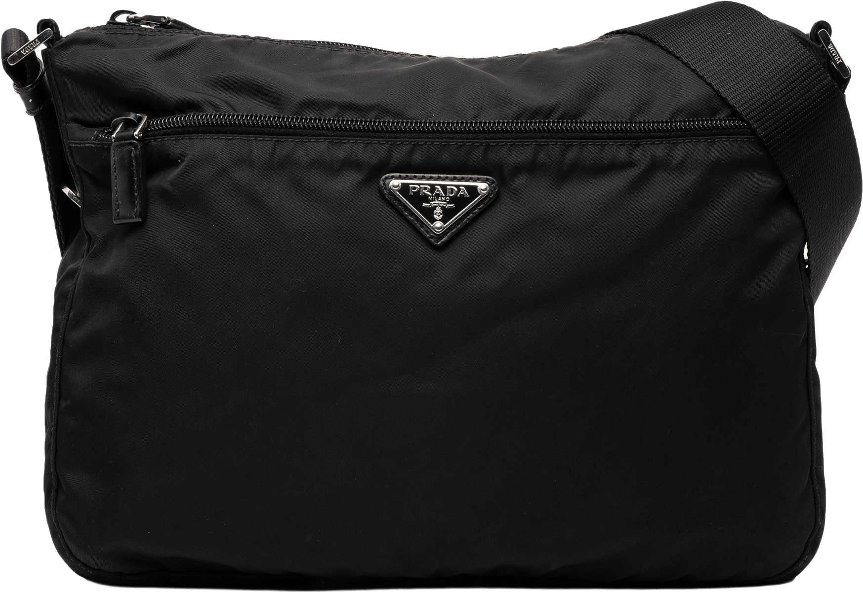 Prada Tessuto Zip Top Crossbody, från Luxclusif, i färgen black.