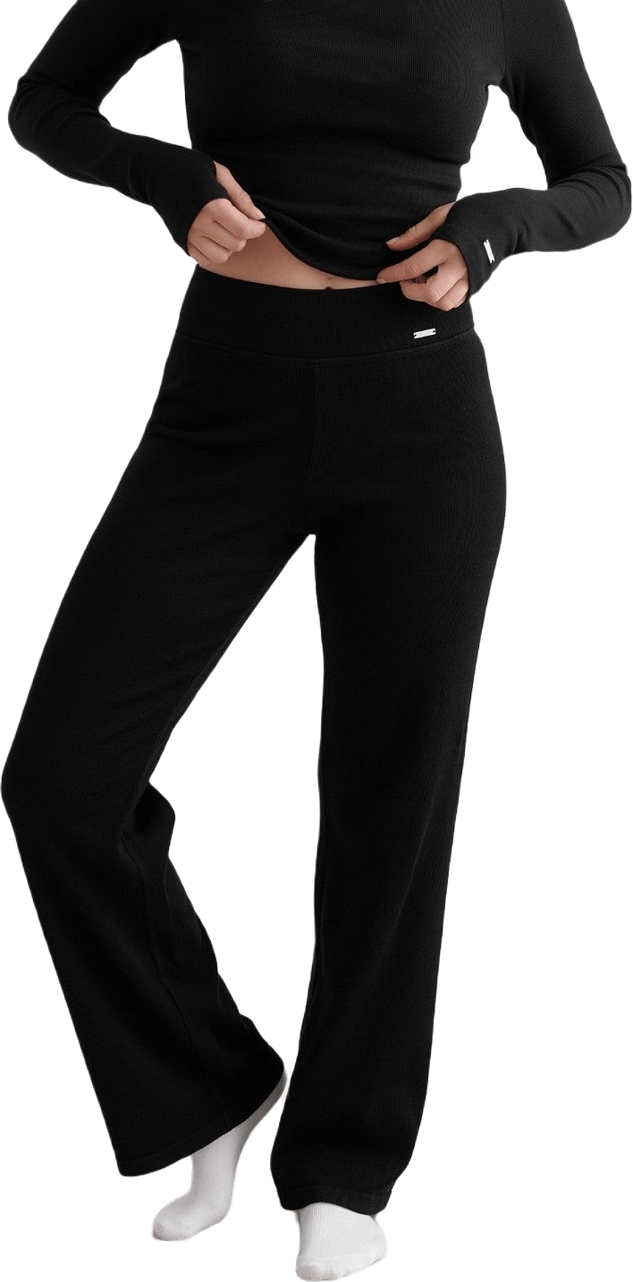 Black Ribbed Wool Wide Pants