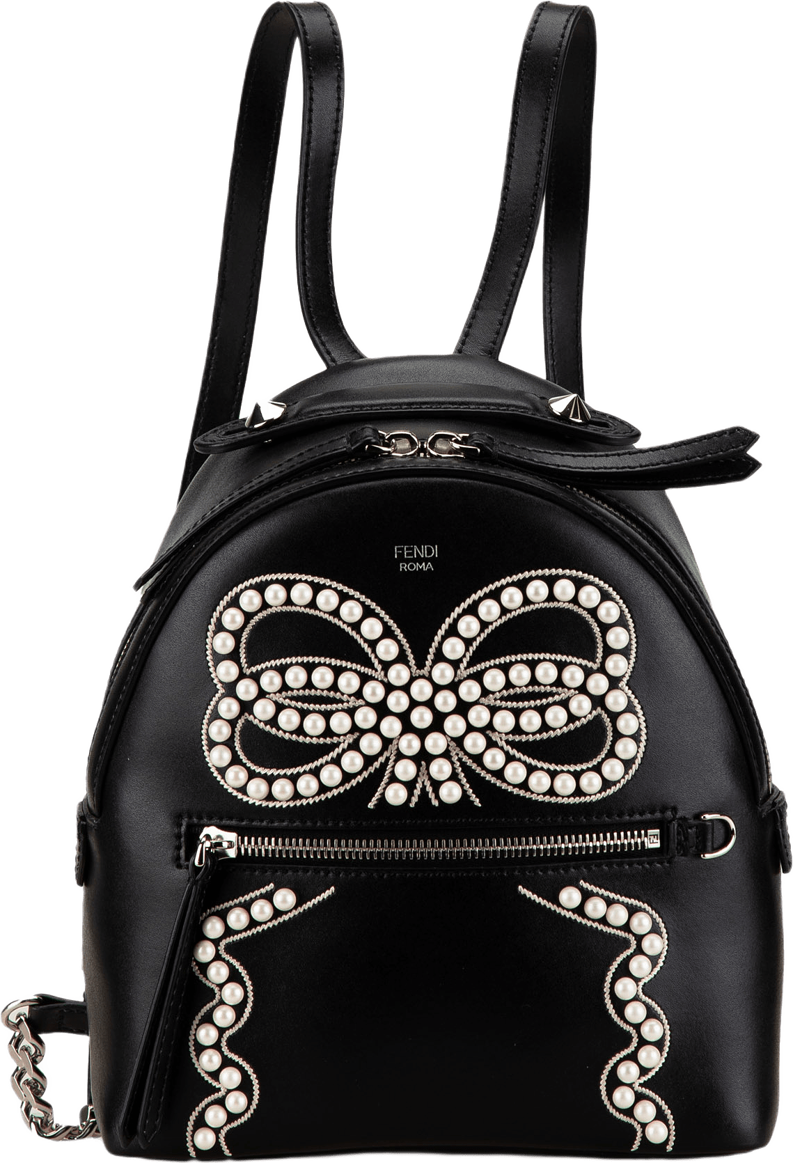 Fendi Mini By The Way Leather Ribbon Pearl Backpack