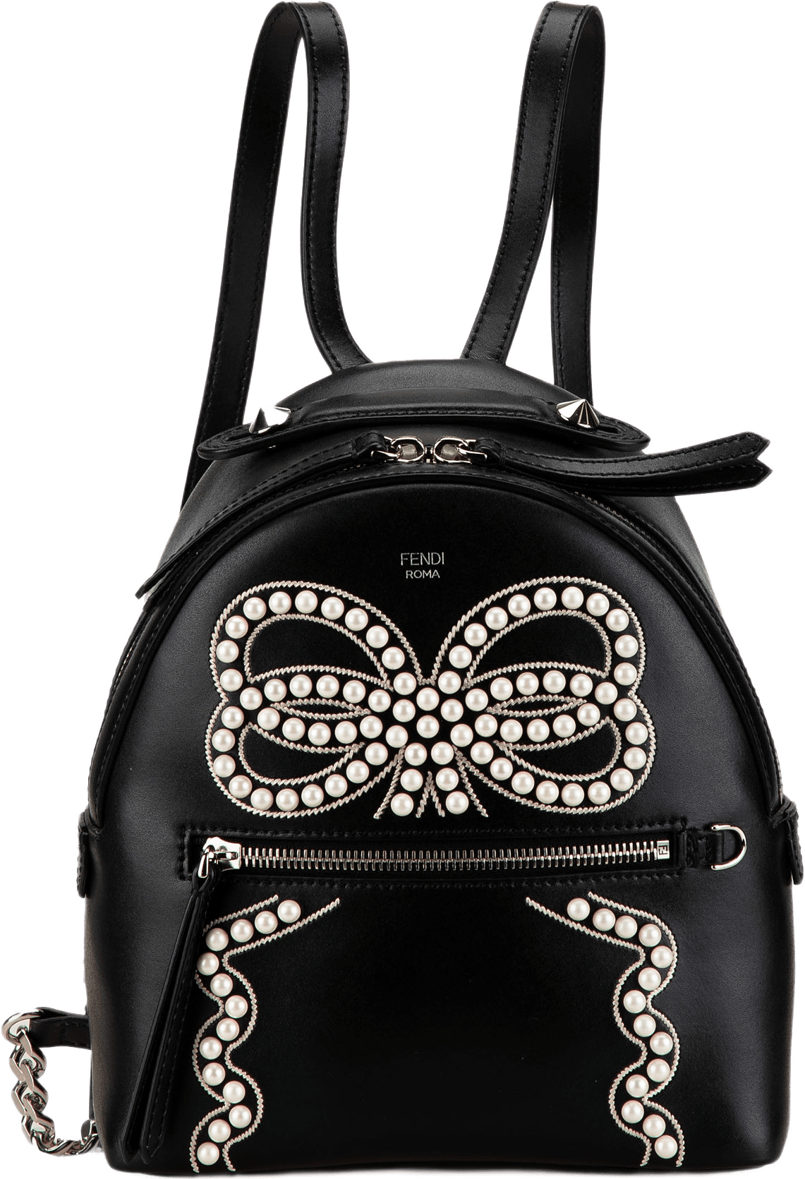 Fendi Mini By The Way Leather Ribbon Pearl Backpack, från Luxclusif, i färgen black.