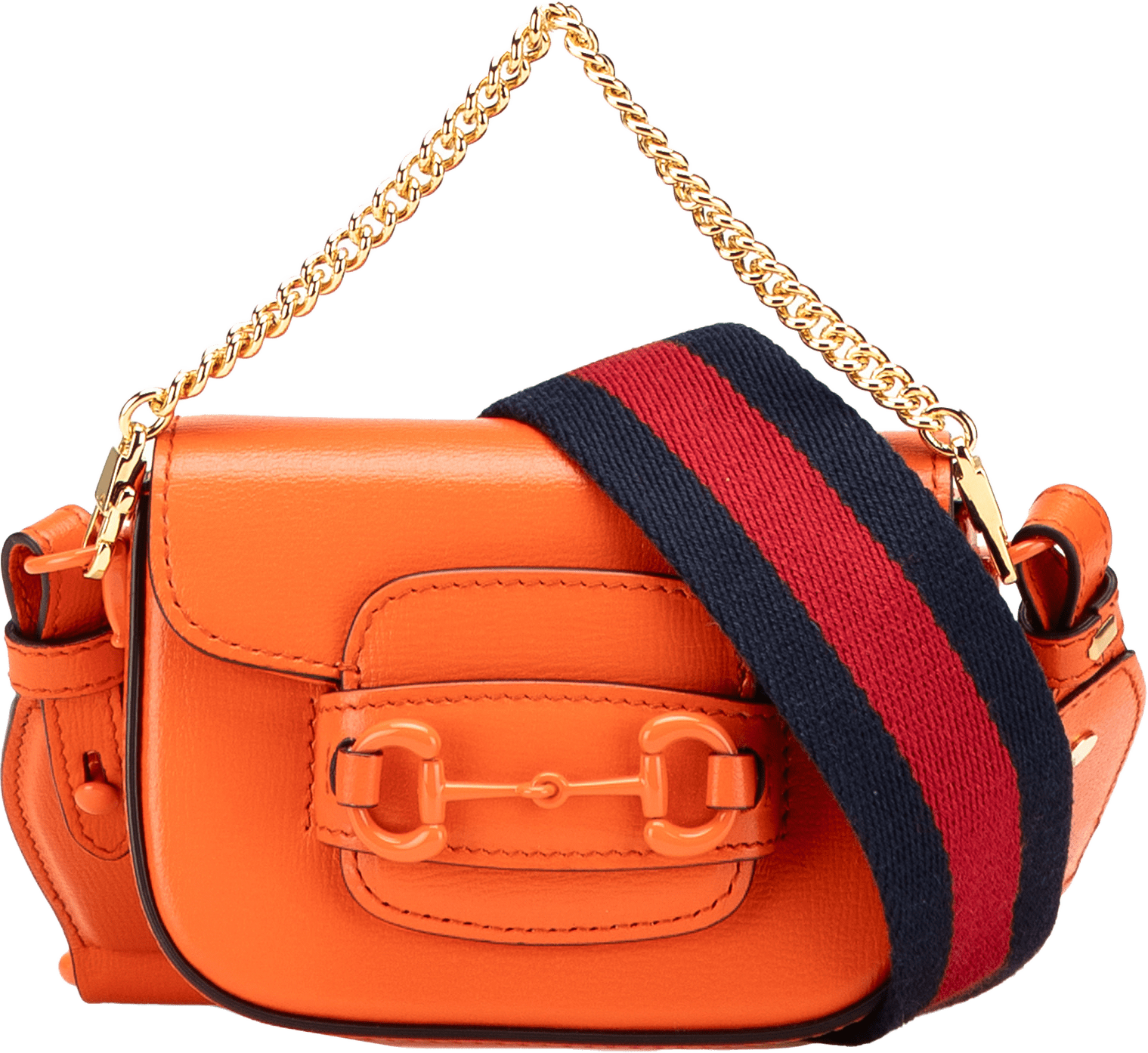 Gucci Mini Leather Horsebit 1955 Web Satchel, från Luxclusif, i färgen orange.
